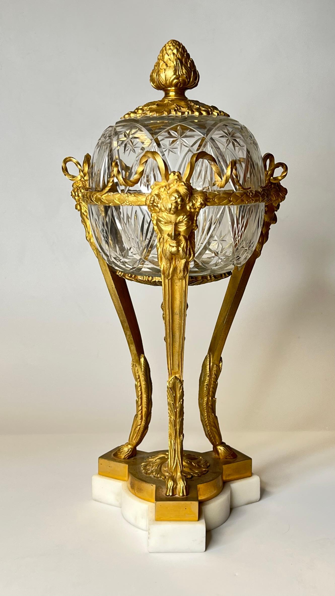 Pair Louis XVI Style Athenienne Form Cassolettes in Gilt Bronze and Cut Glass 1
