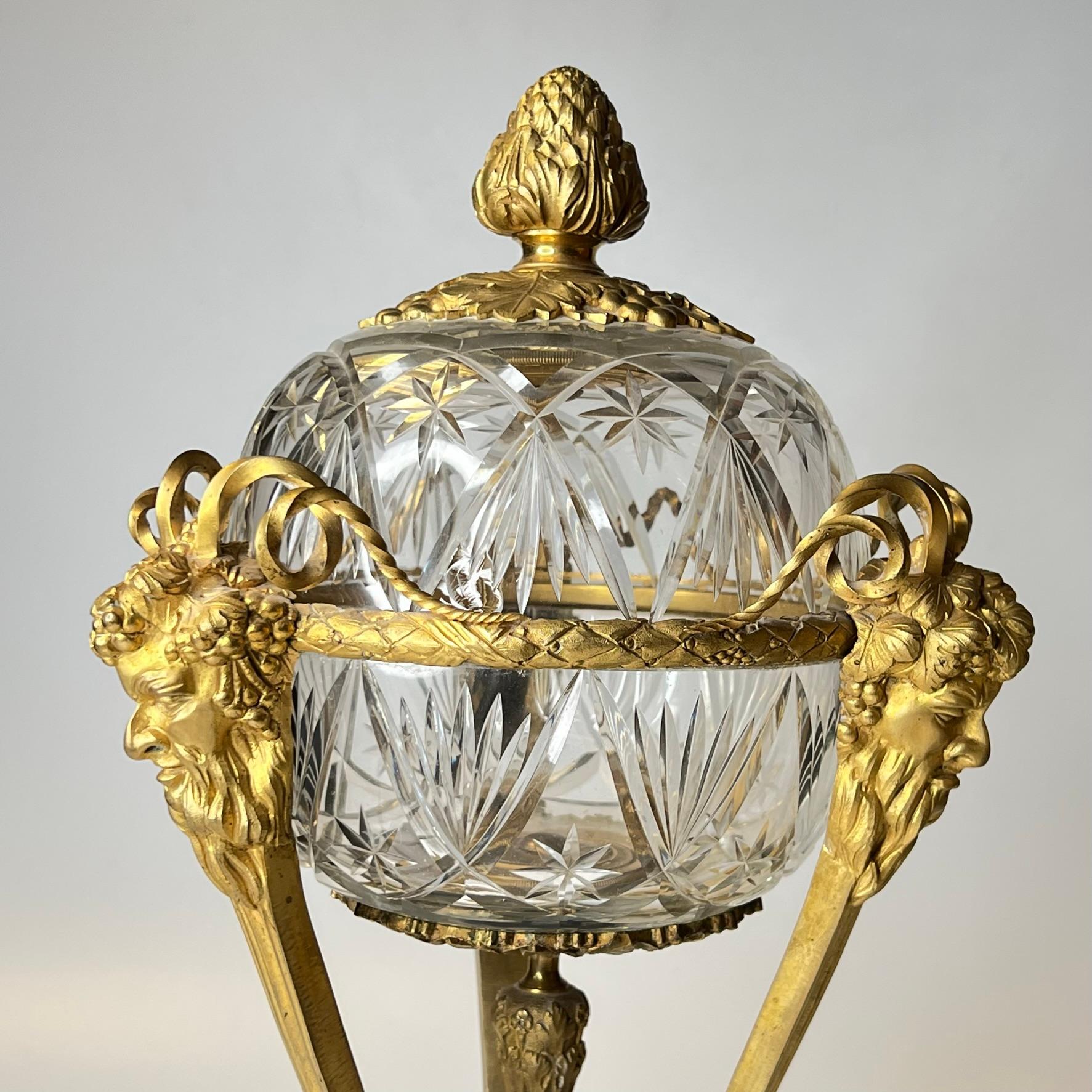 Pair Louis XVI Style Athenienne Form Cassolettes in Gilt Bronze and Cut Glass 2