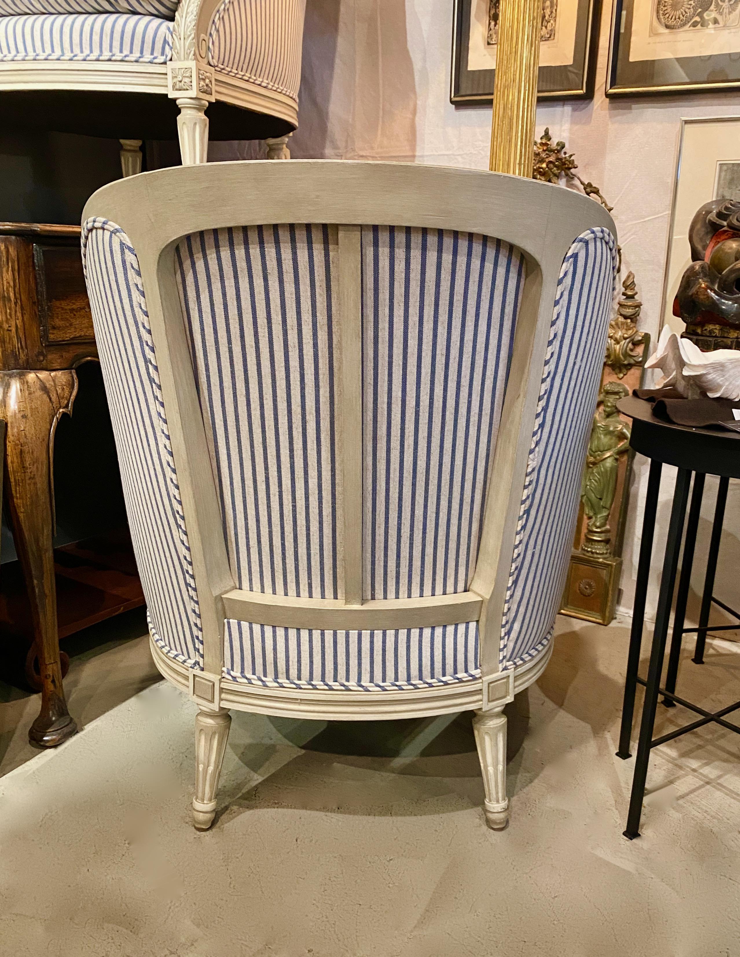 Upholstery Pair Louis XVI Style Barrel Back Bergeres