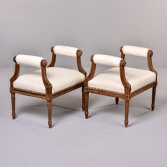 Pair Louis XVI Style Benches with High Upholstered Arms And New Leather