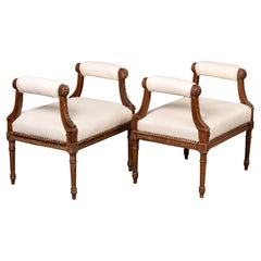 Pair Louis XVI Style Benches with High Upholstered Arms And New Leather