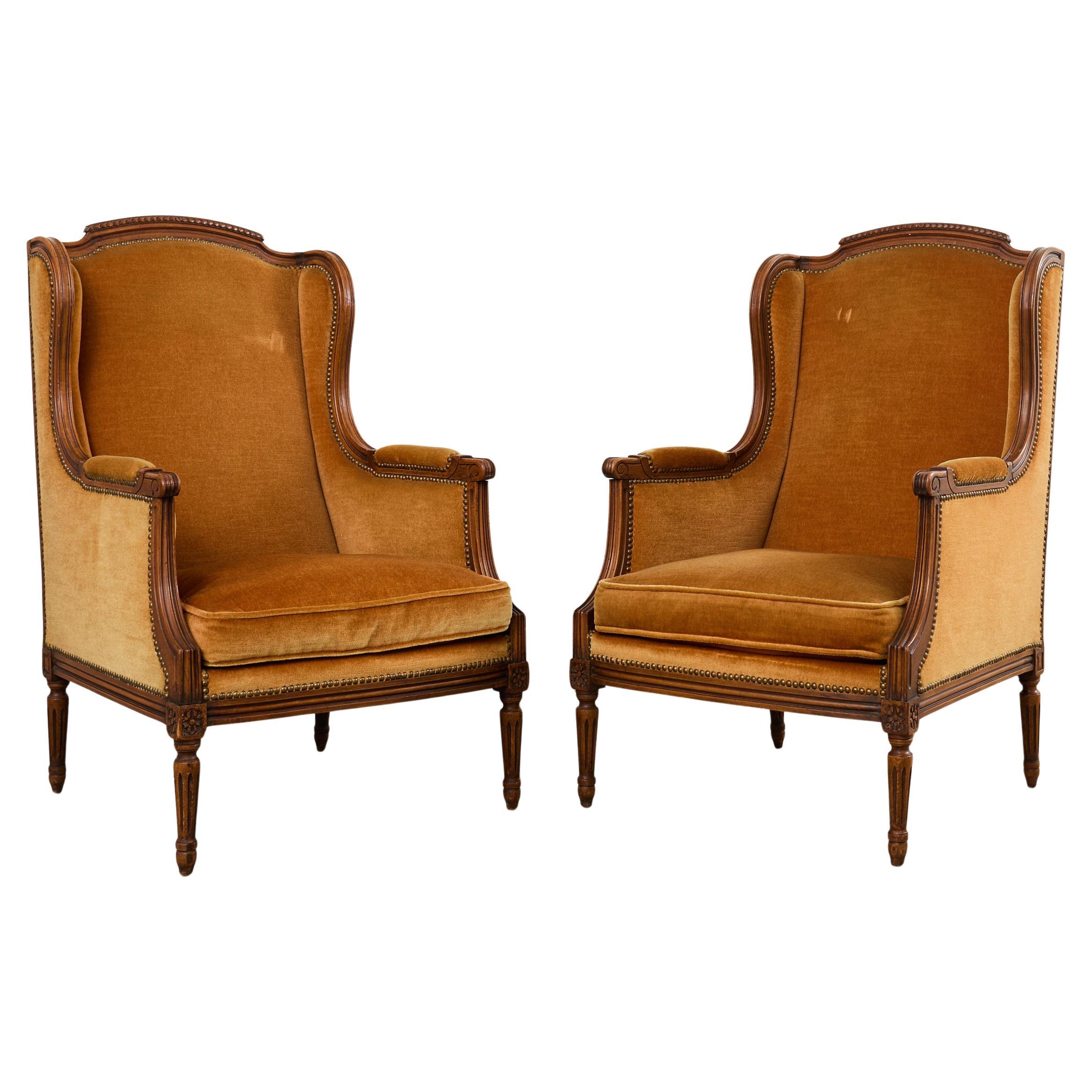 Pareja de sillones orejeros Bergere á Oreilles estilo Luis XVI en venta