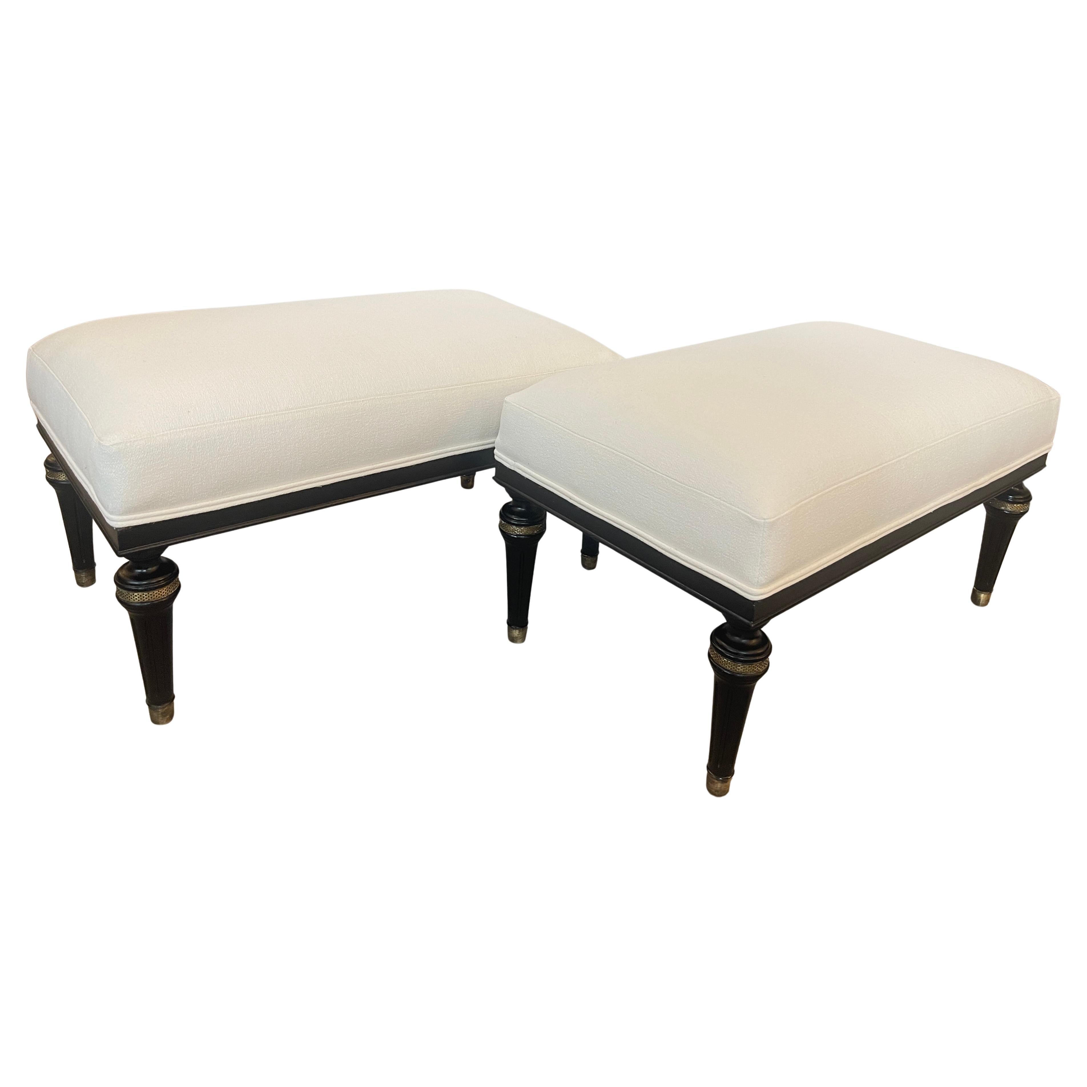 Pair Louis XVI Style Black 
Brass Upholstered Benches