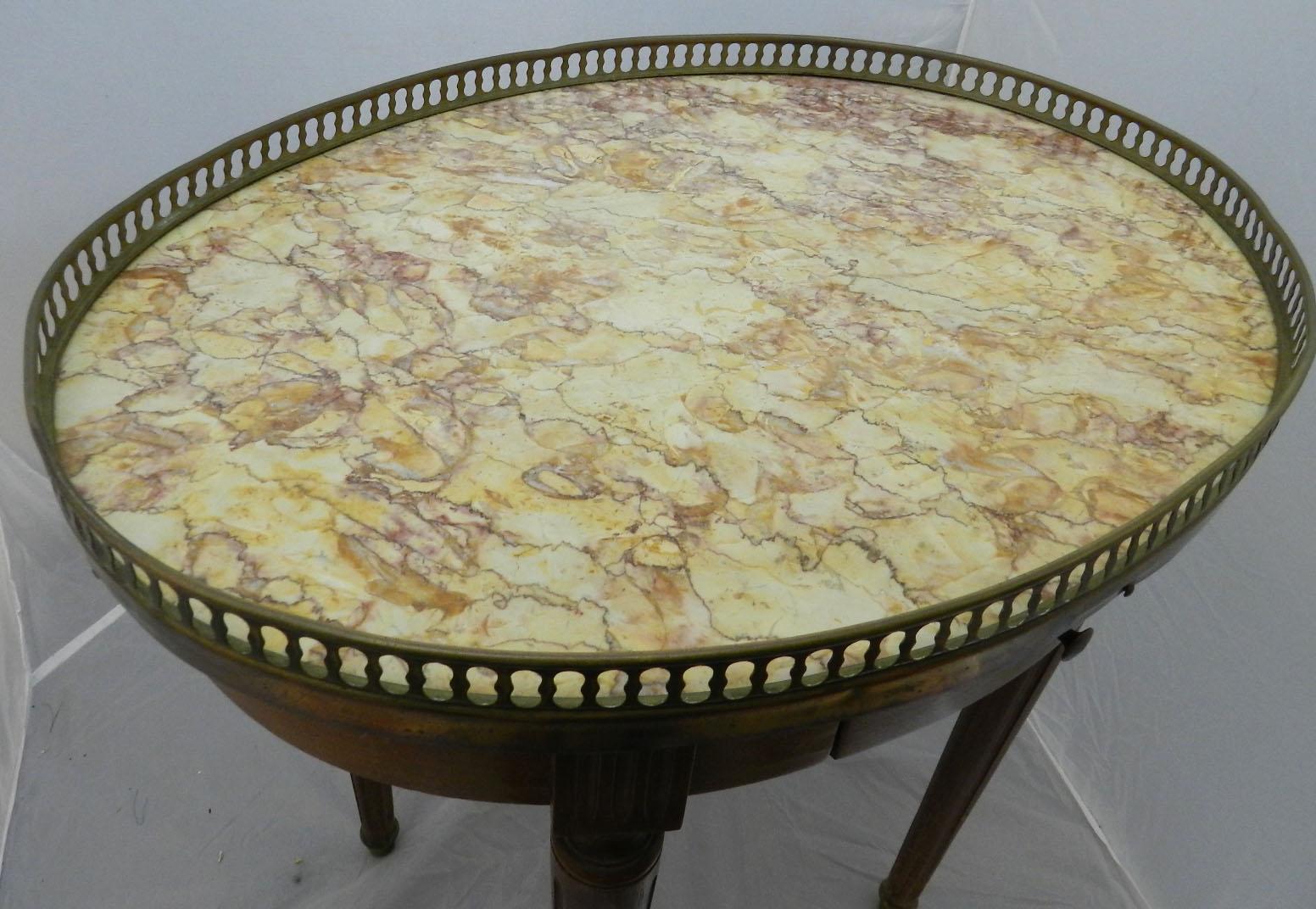 French Pair of Louis XVI Style Bouillotte Tables Brass Marble Early 20th Century