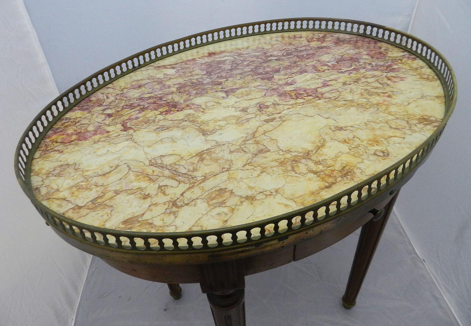 Pair of Louis XVI Style Bouillotte Tables Brass Marble Early 20th Century 1