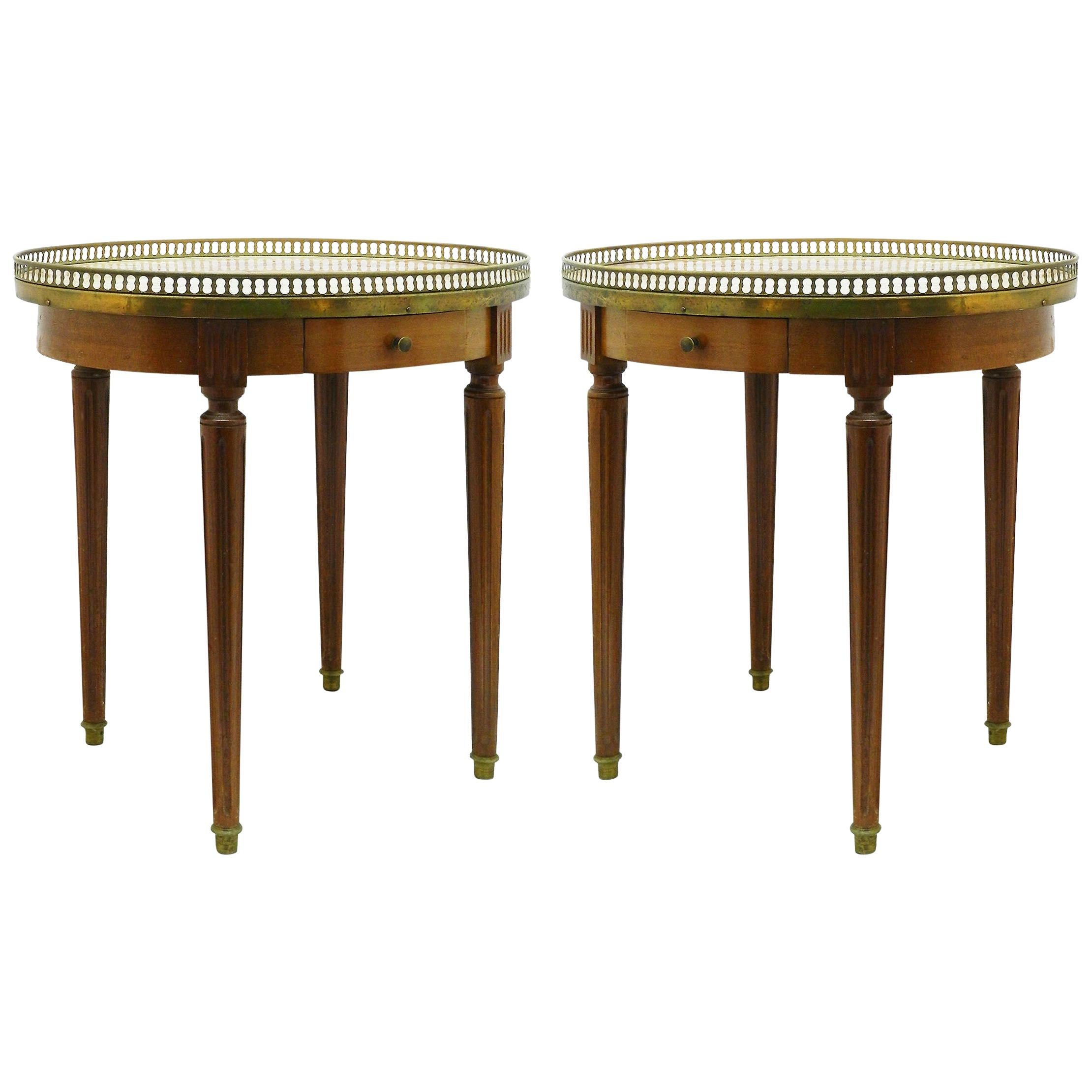 Pair of Louis XVI Style Bouillotte Tables Brass Marble Early 20th Century