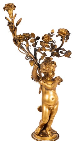 Pareja de candelabros de querubines estilo Luis XVI, Siglo XIX