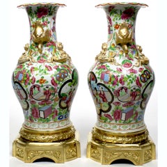 Pair Louis XVI Style Chinese-Export Ormolu Mounted Famille Rose Porcelain Vases