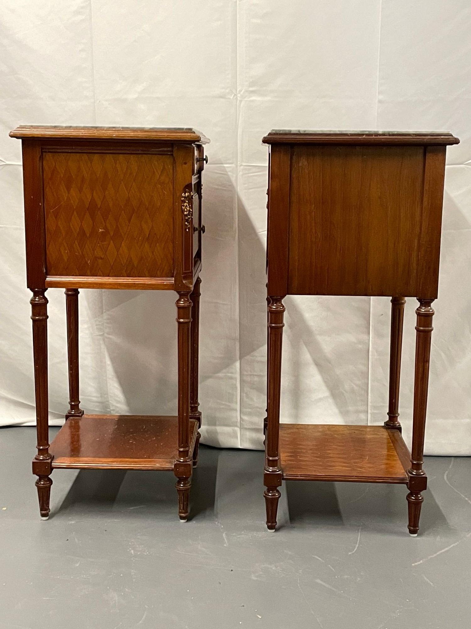 Pair Louis XVI Style End, Bedside Tables, Humidor Interiors, Parquetry Inlaid 1