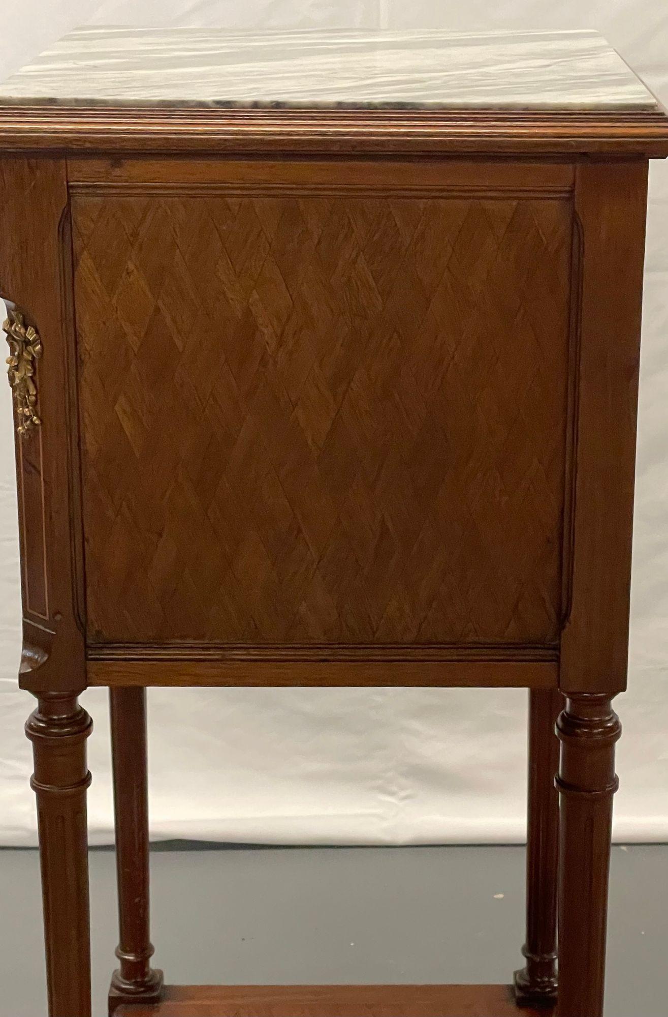 Pair Louis XVI Style End, Bedside Tables, Humidor Interiors, Parquetry Inlaid 5