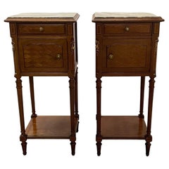Antique Pair Louis XVI Style End, Bedside Tables, Humidor Interiors, Parquetry Inlaid