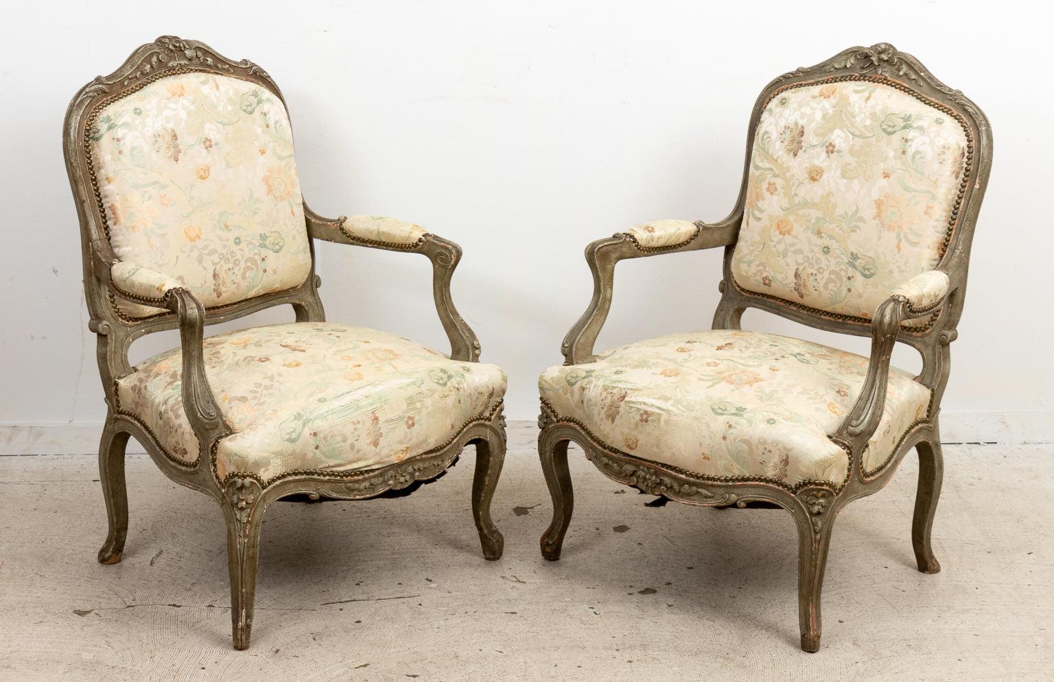 Pair Louis XVI Style Fauteuils In Fair Condition For Sale In Stamford, CT