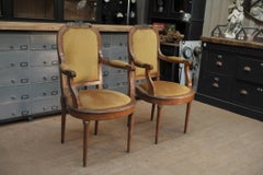 Pair of Louis XVI Style French Armchairs in Oak Fabric and Bronze, circa 1900
