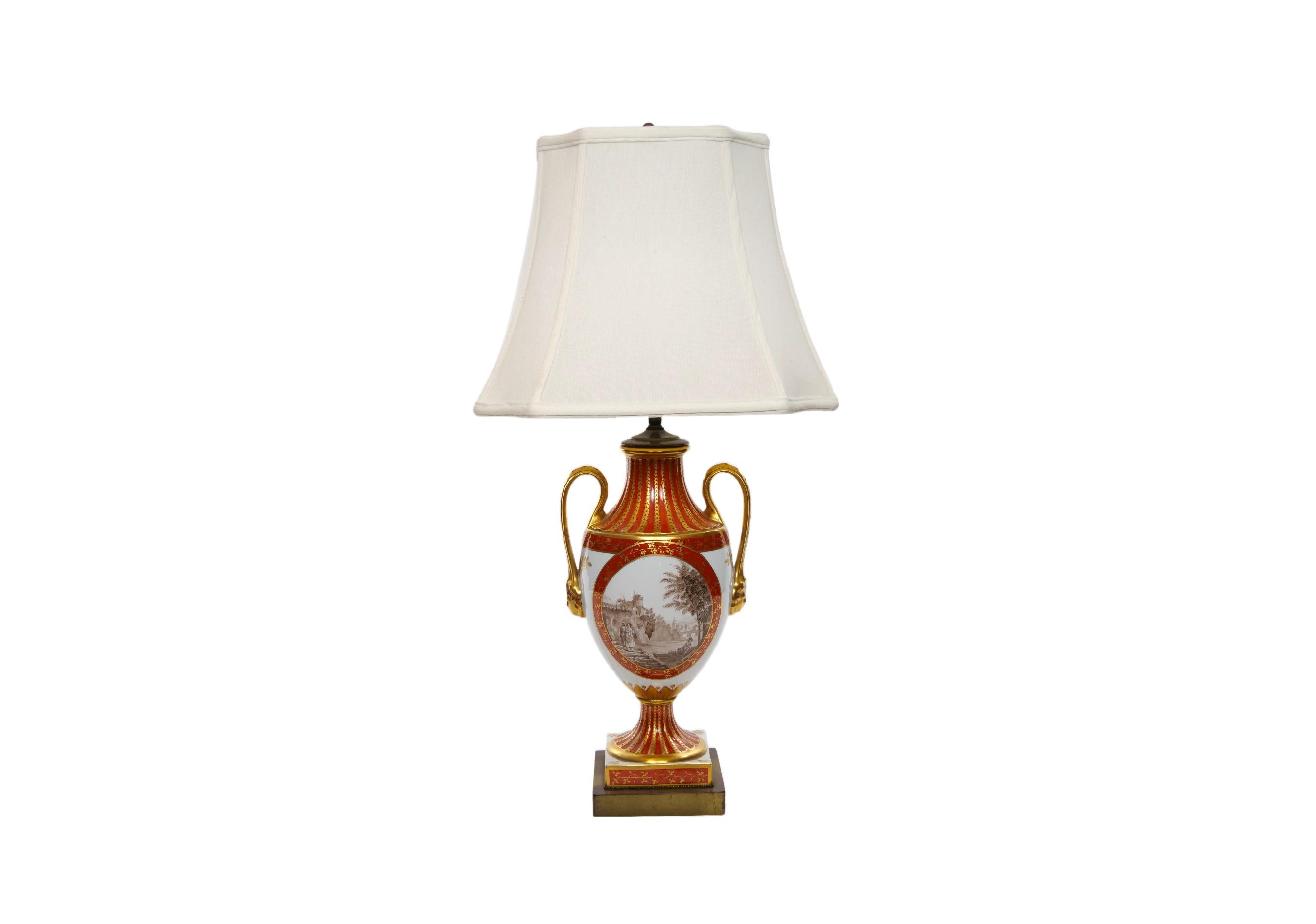Pair Louis XVI Style French Porcelain / Dore Bronze Table Lamps For Sale 8