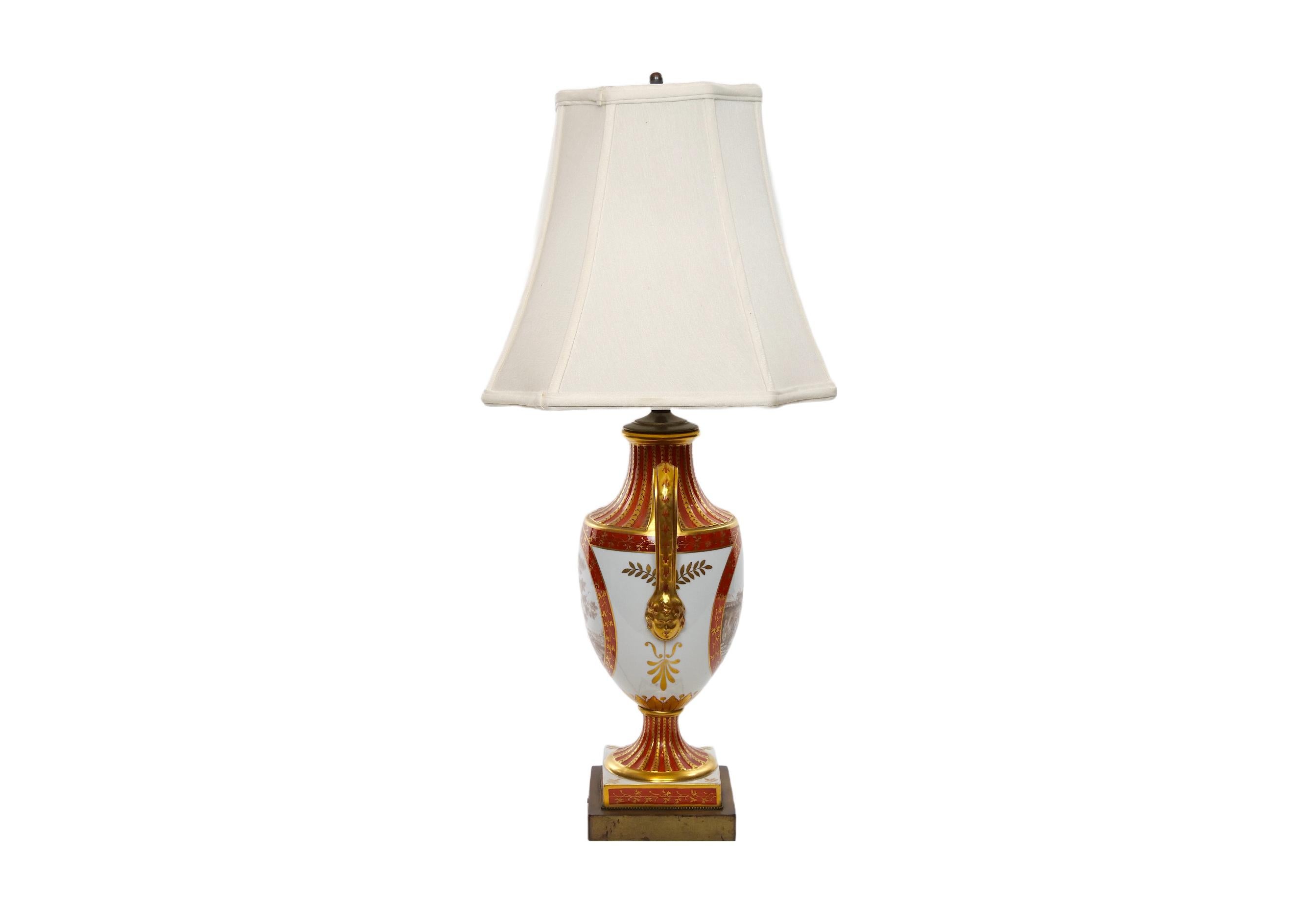 Pair Louis XVI Style French Porcelain / Dore Bronze Table Lamps For Sale 9