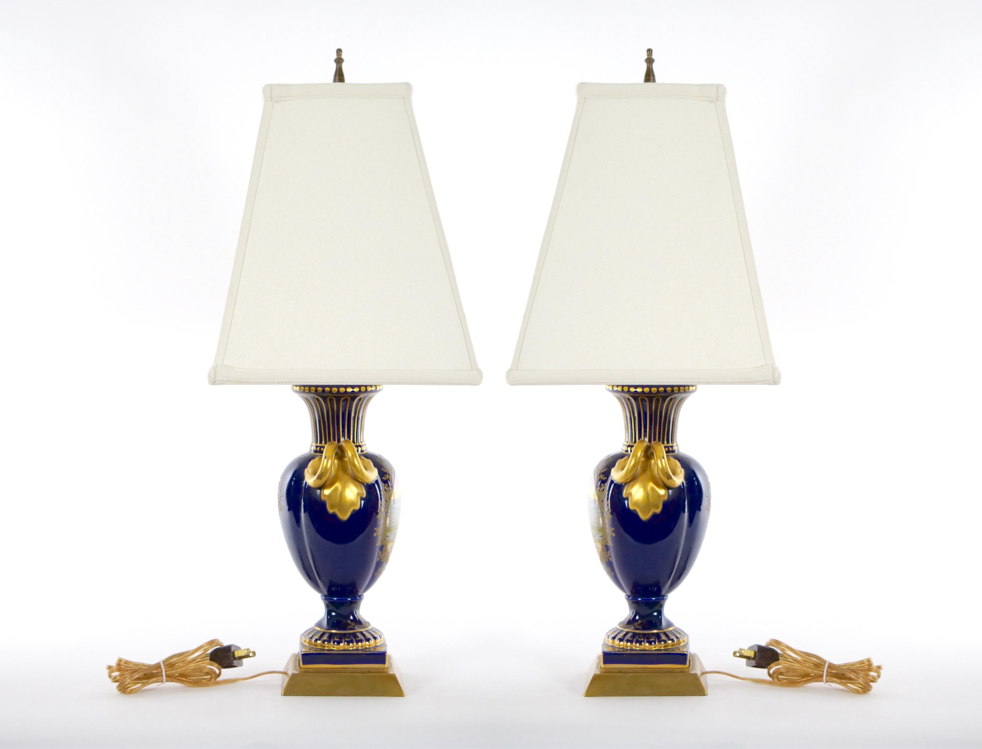 Pair Louis XVI Style French Porcelain Table Lamp For Sale 10