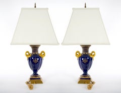 Pair Louis XVI Style French Porcelain Table Lamp