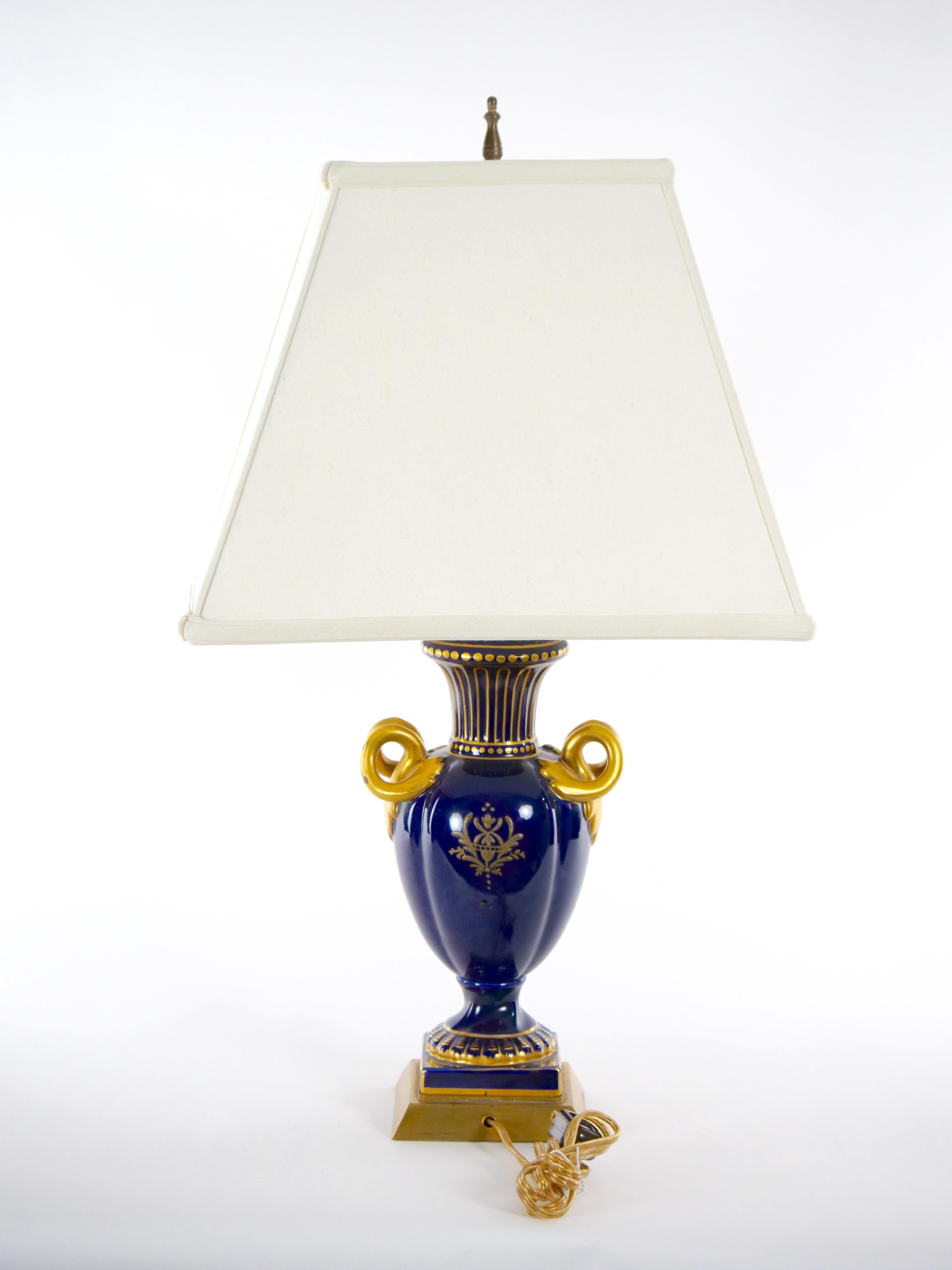 Gold Pair Louis XVI Style French Porcelain Table Lamp For Sale