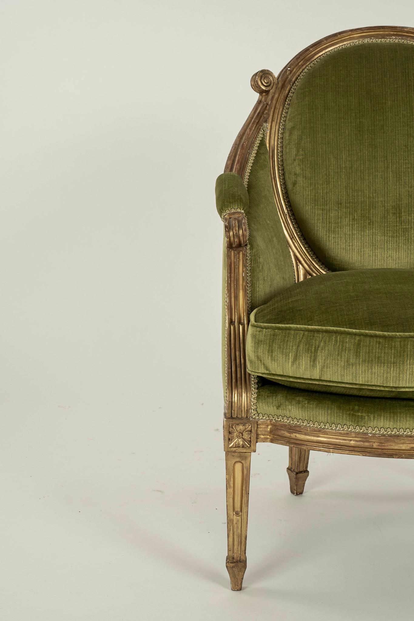 Pair Louis XVI Style Gilt Bergeres For Sale 2