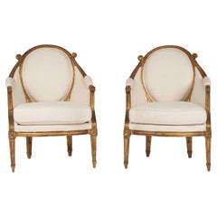 Pair Louis XVI Style Gilt Bergeres
