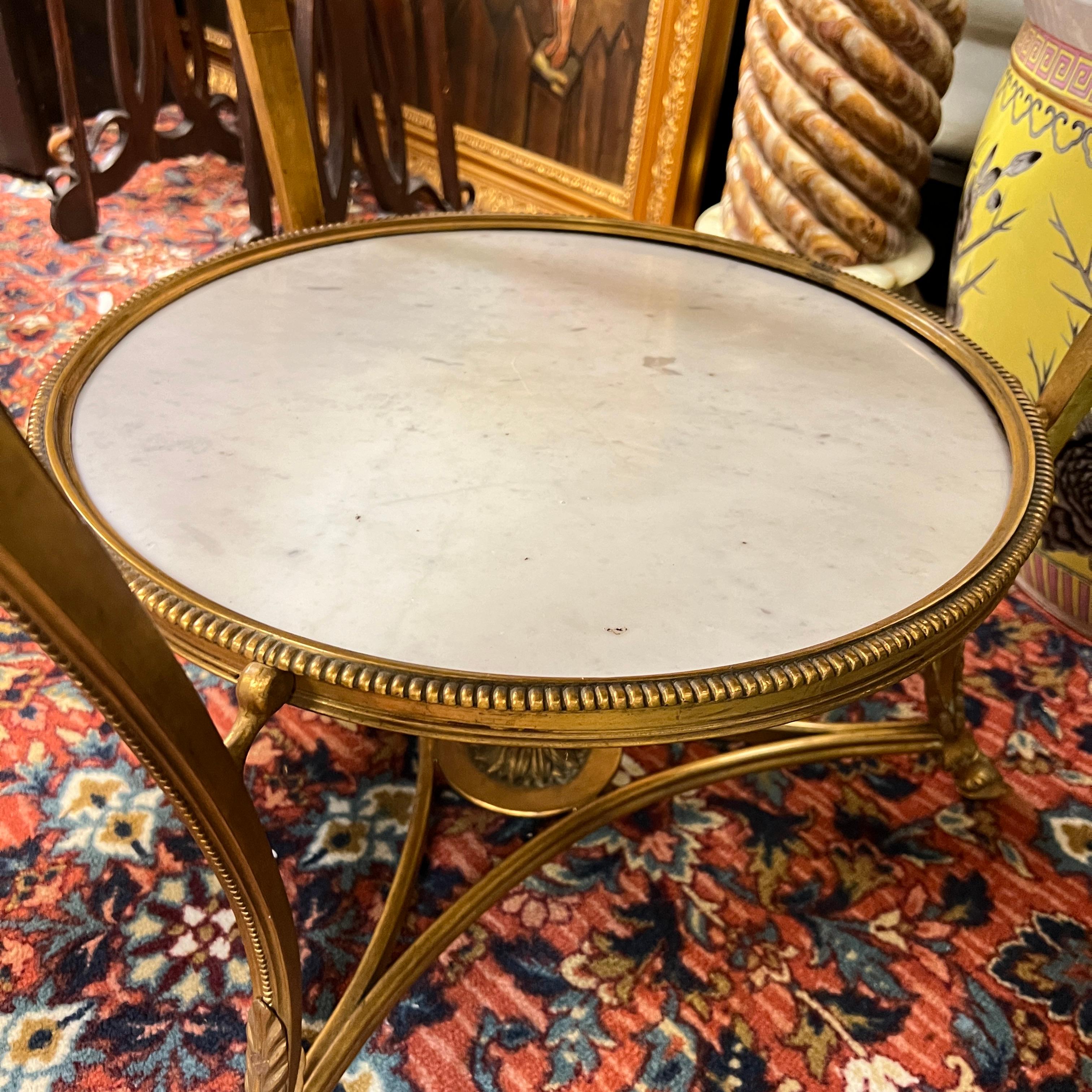 Pair Louis XVI Style Gilt Bronze and White Marble Gueridon Center / Side Tables For Sale 6