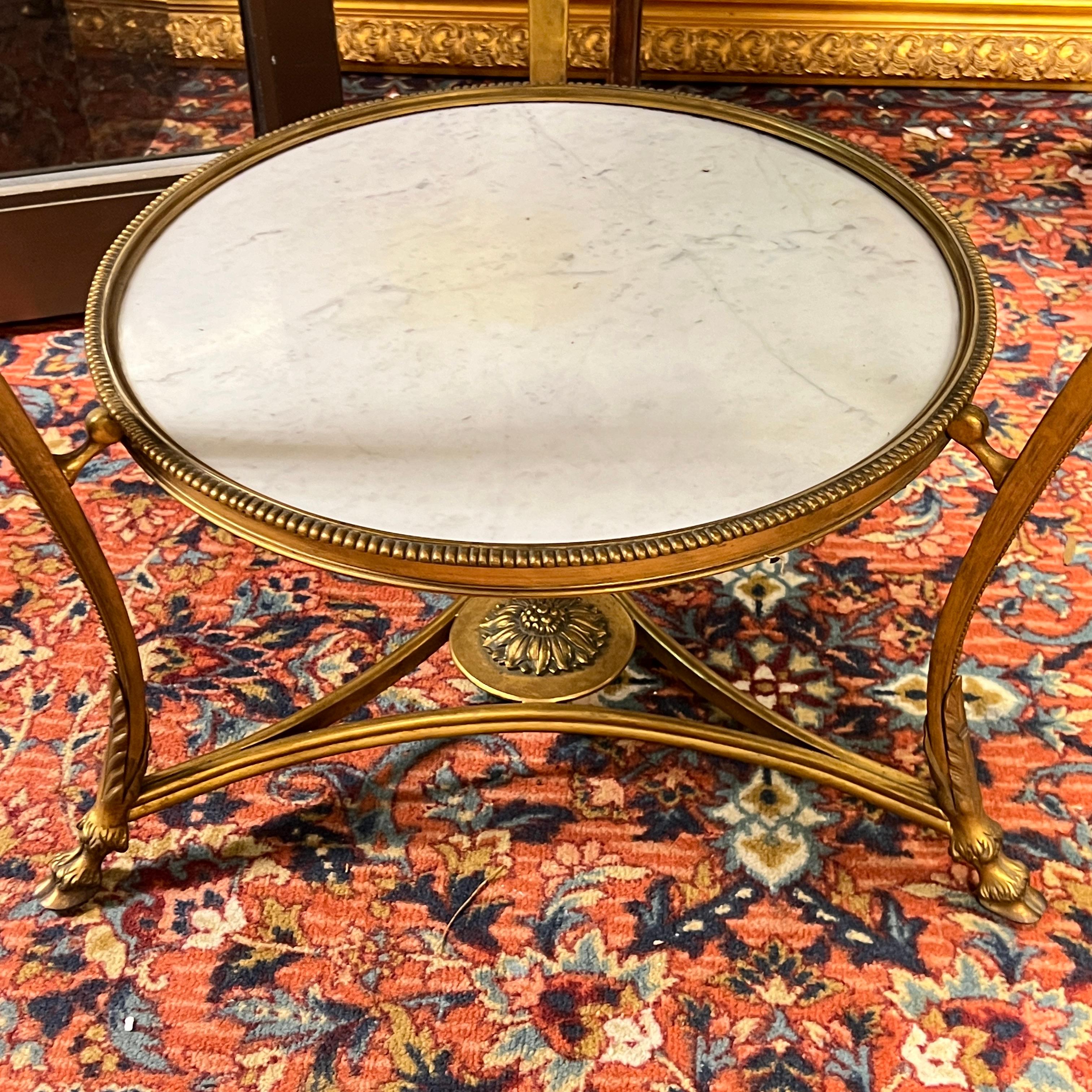 Pair Louis XVI Style Gilt Bronze and White Marble Gueridon Center / Side Tables For Sale 13