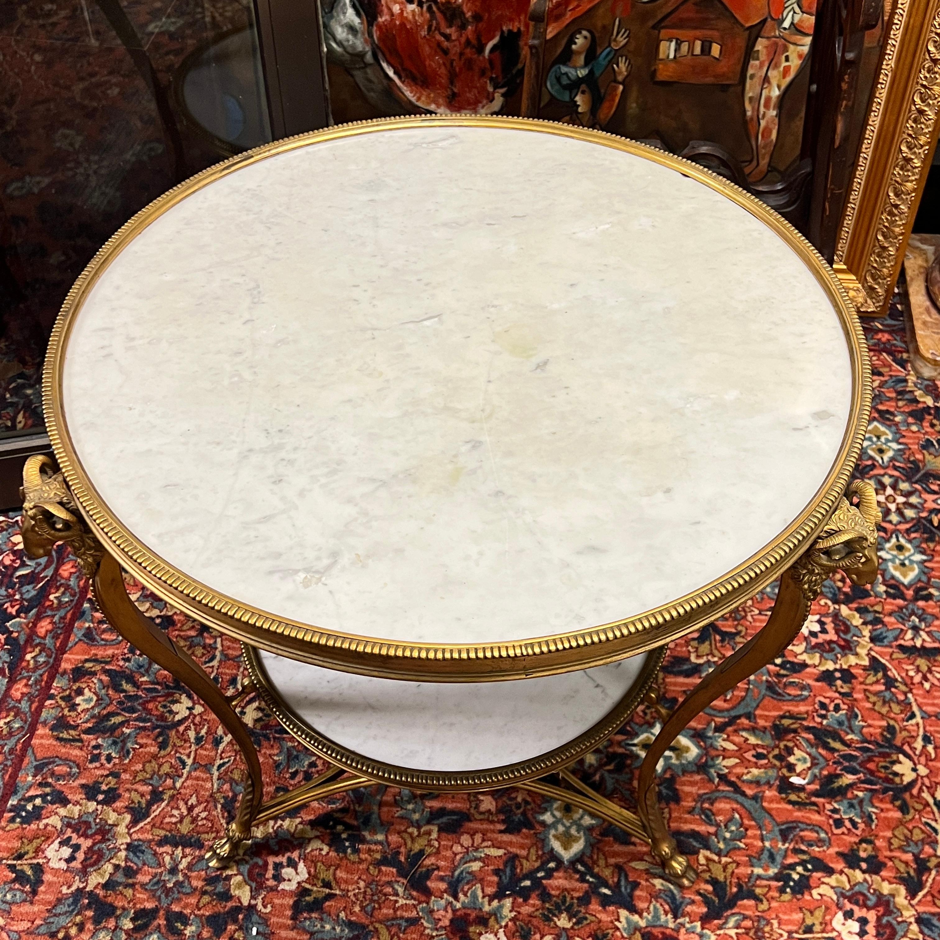 Pair Louis XVI Style Gilt Bronze and White Marble Gueridon Center / Side Tables For Sale 14