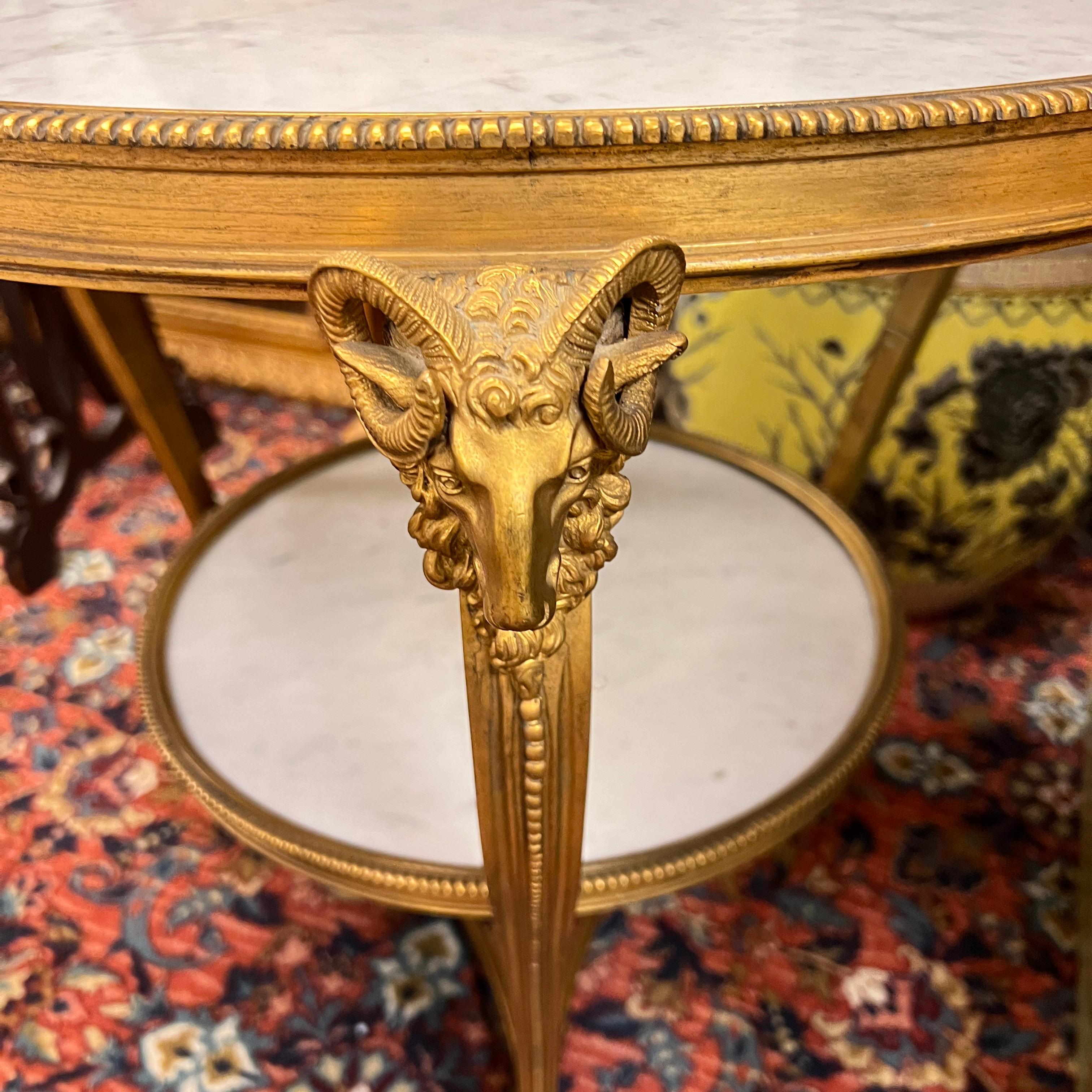 Pair Louis XVI Style Gilt Bronze and White Marble Gueridon Center / Side Tables For Sale 1