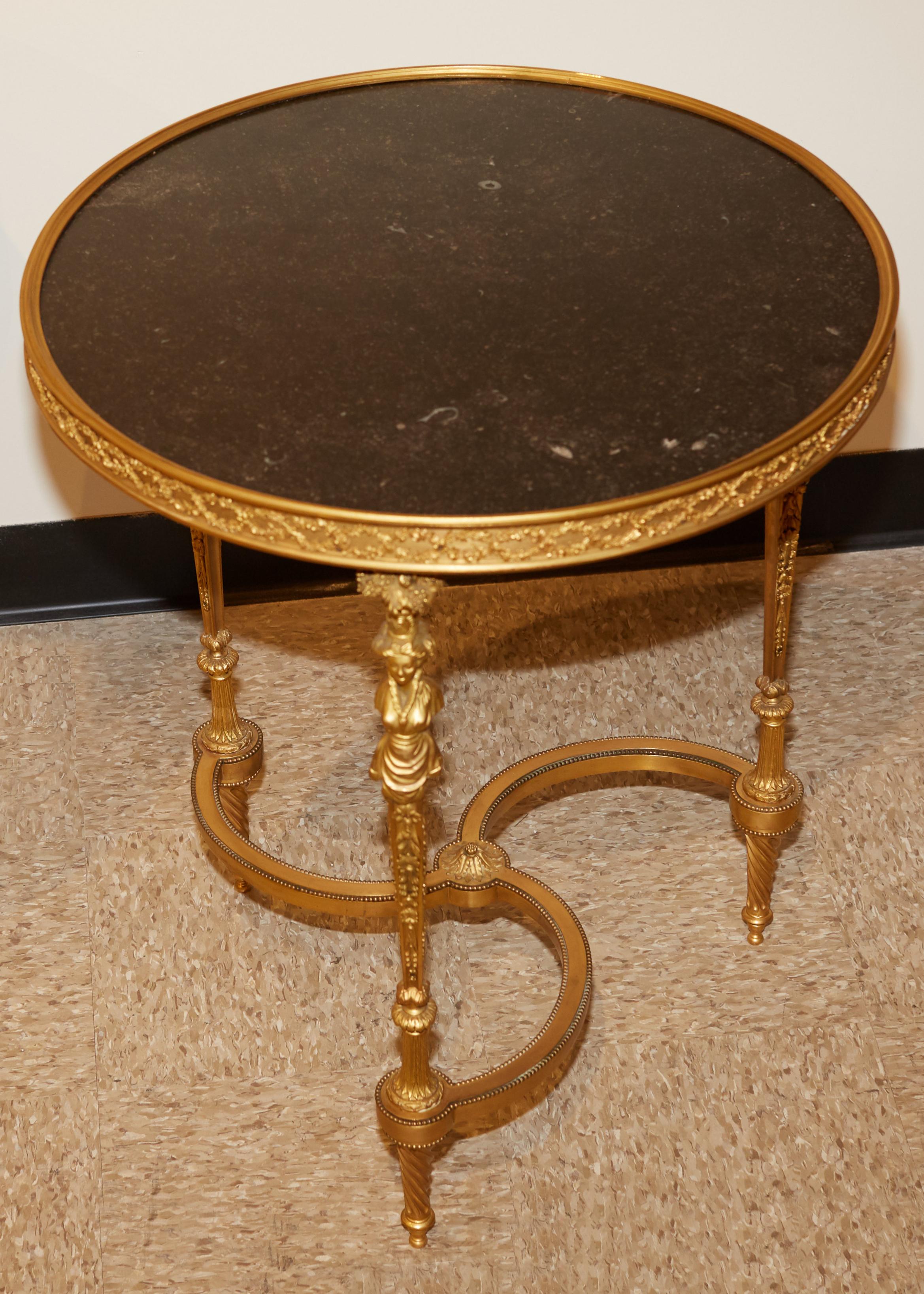 Louis XVI Style Gilt Bronze & Black Marble Gueridons after Adam Weisweiler, Pair 5