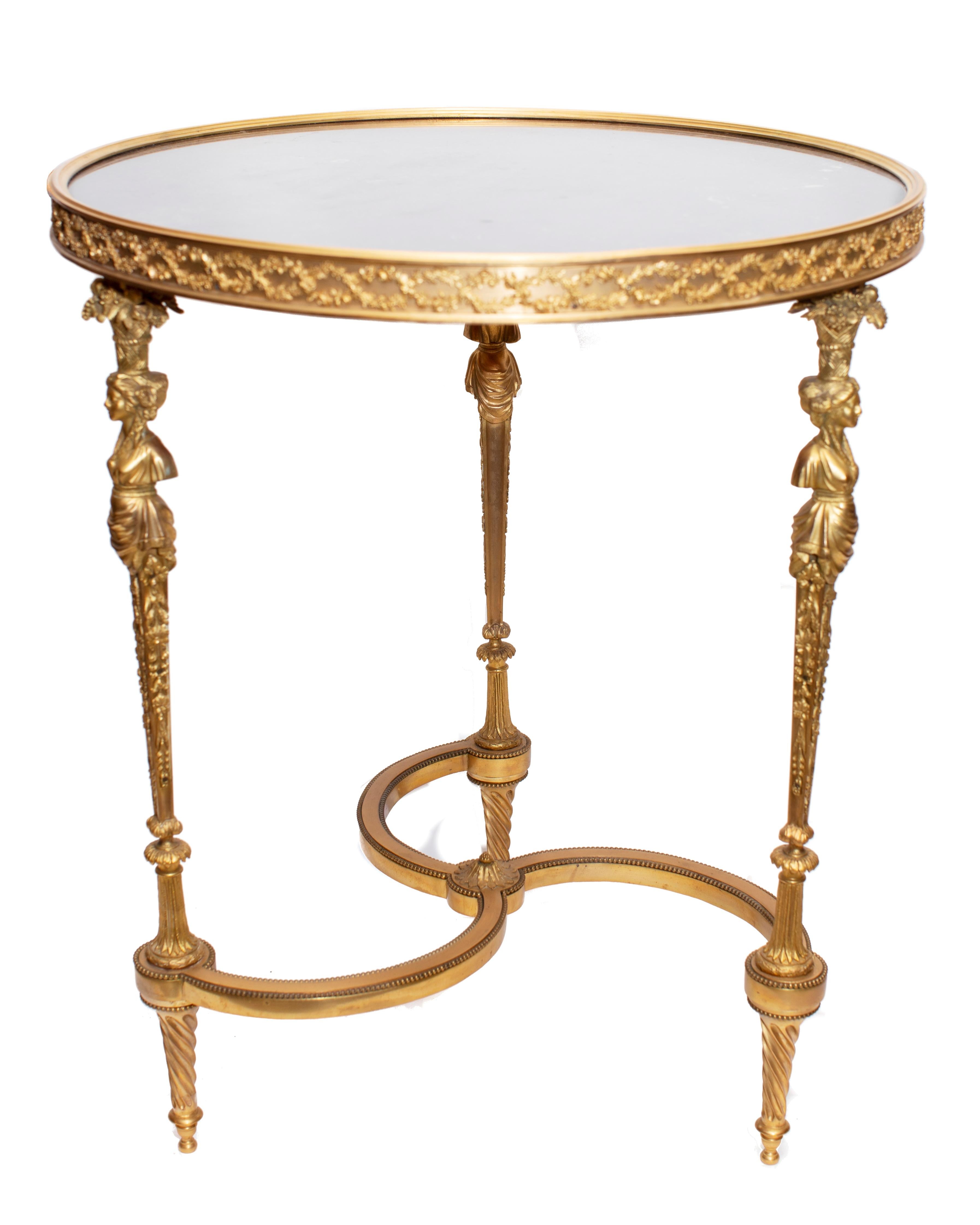 Louis XVI Style Gilt Bronze & Black Marble Gueridons after Adam Weisweiler, Pair 3