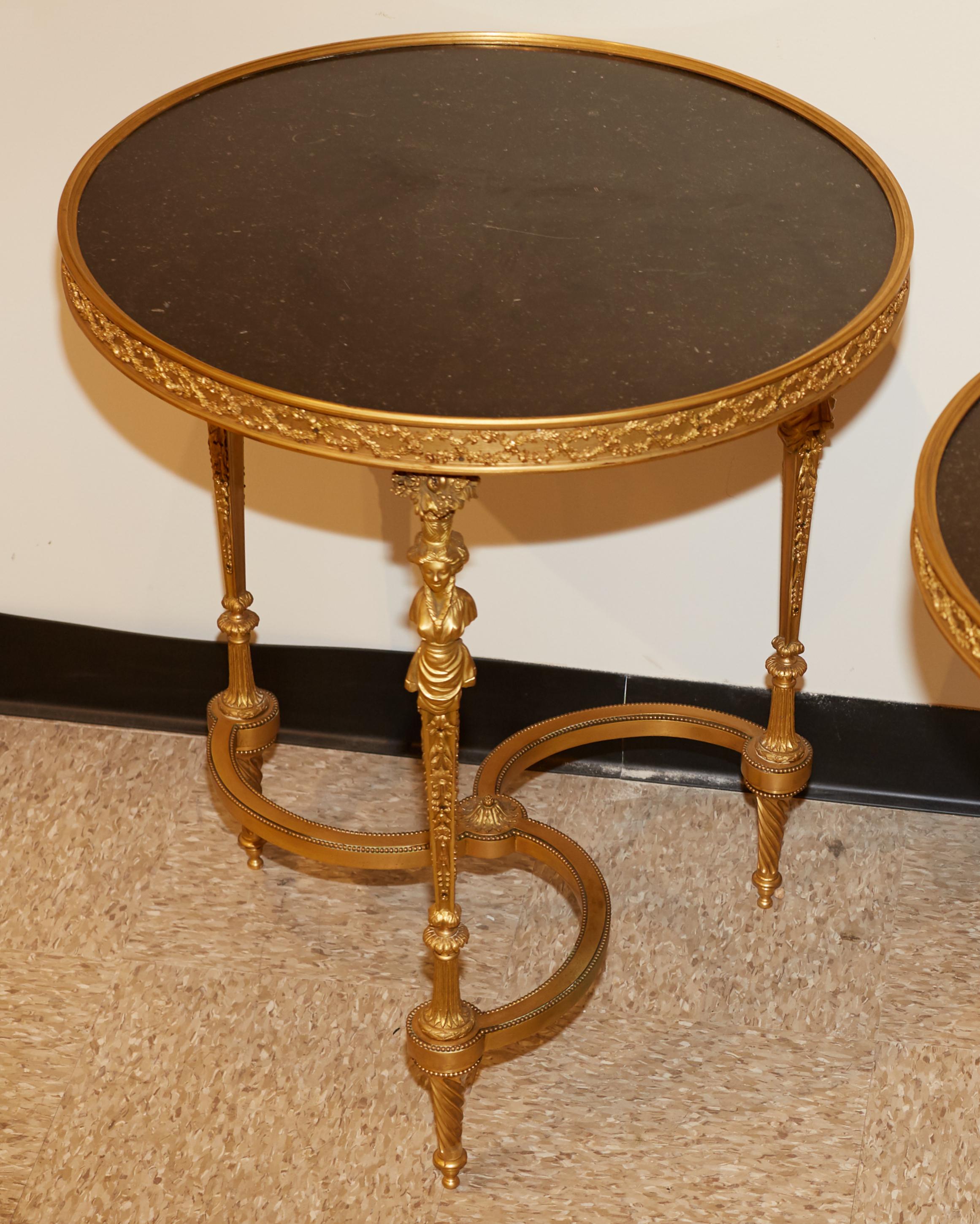 Louis XVI Style Gilt Bronze & Black Marble Gueridons after Adam Weisweiler, Pair 4