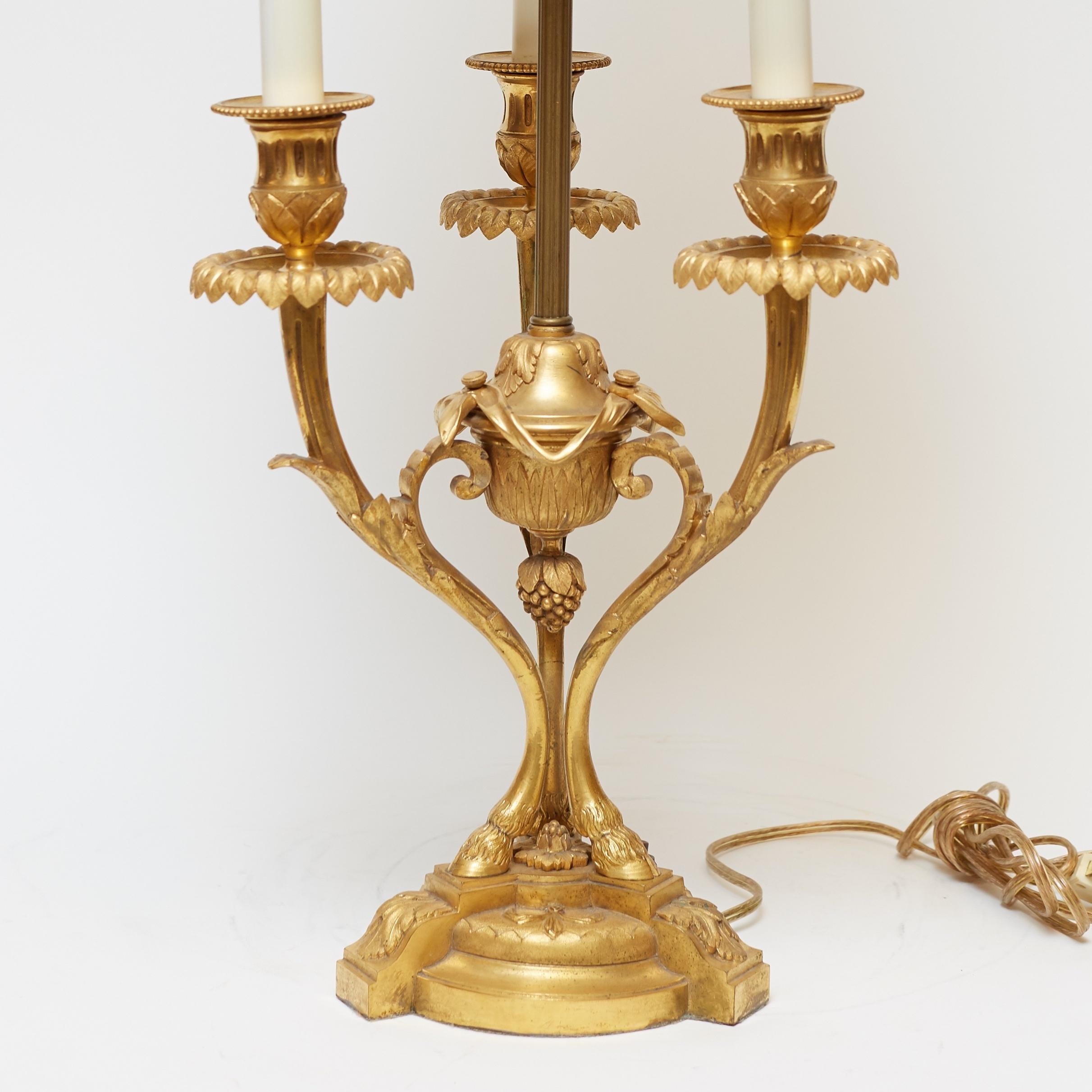 19th Century Pair of Louis XVI Style Gilt Bronze Candelabra Lamps For Sale