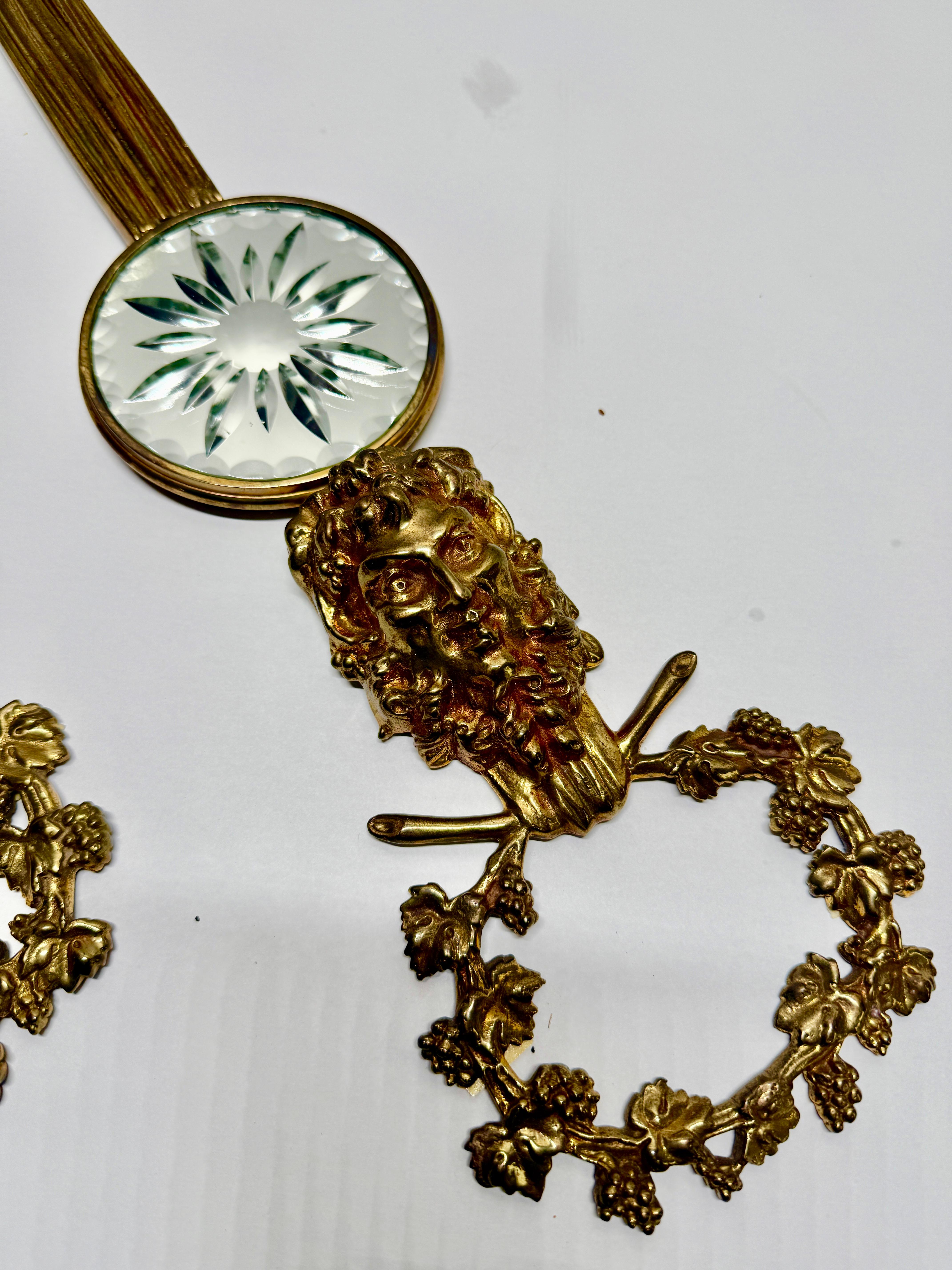 Pair, Louis XVI Style Gilt Bronze Mirrored Wall Appliqués with Bacchic Masks In Good Condition For Sale In Atlanta, GA