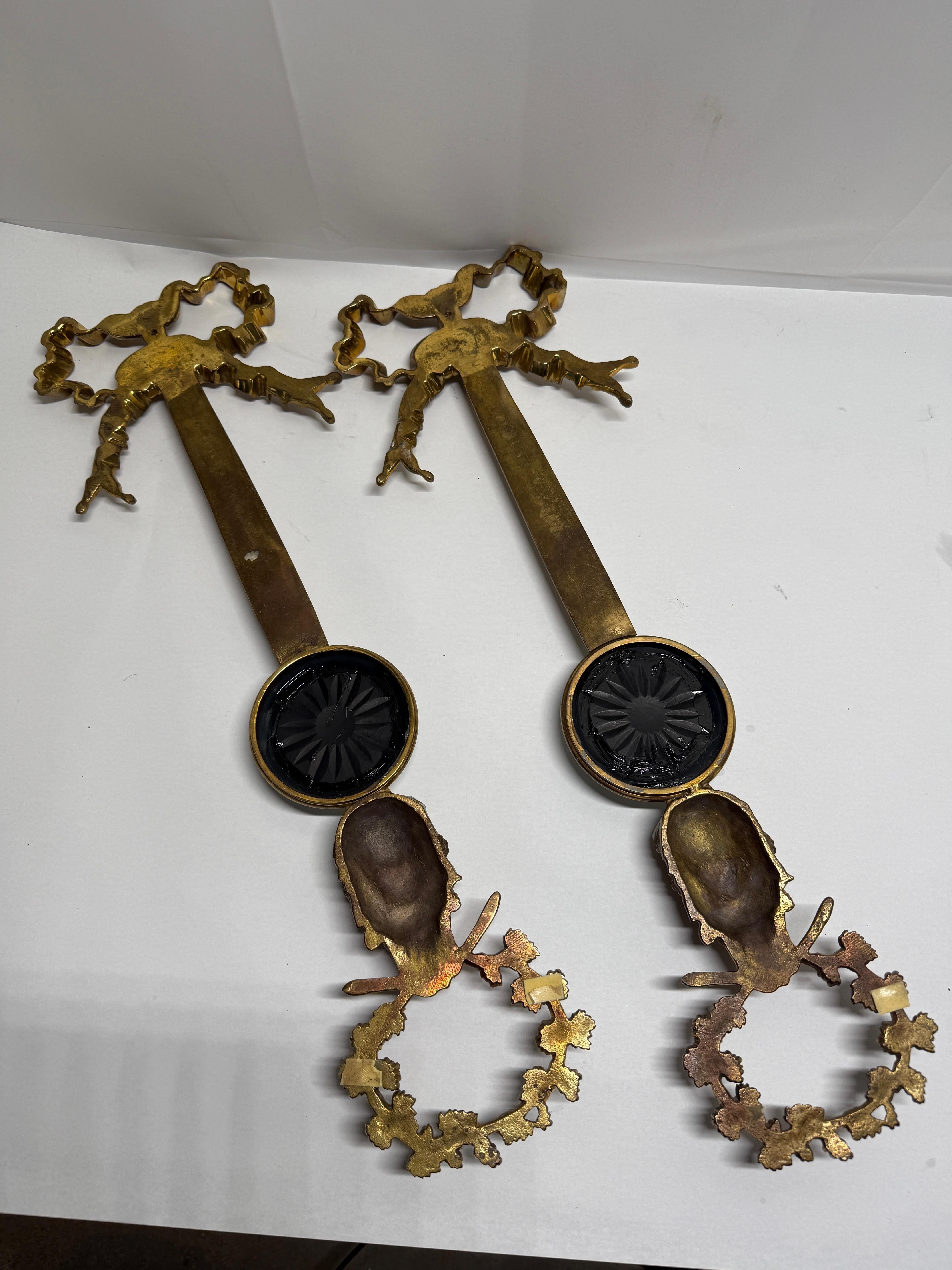 Pair, Louis XVI Style Gilt Bronze Mirrored Wall Appliqués with Bacchic Masks For Sale 4