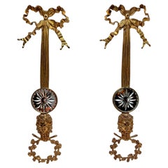 Antique Pair, Louis XVI Style Gilt Bronze Mirrored Wall Appliqués with Bacchic Masks