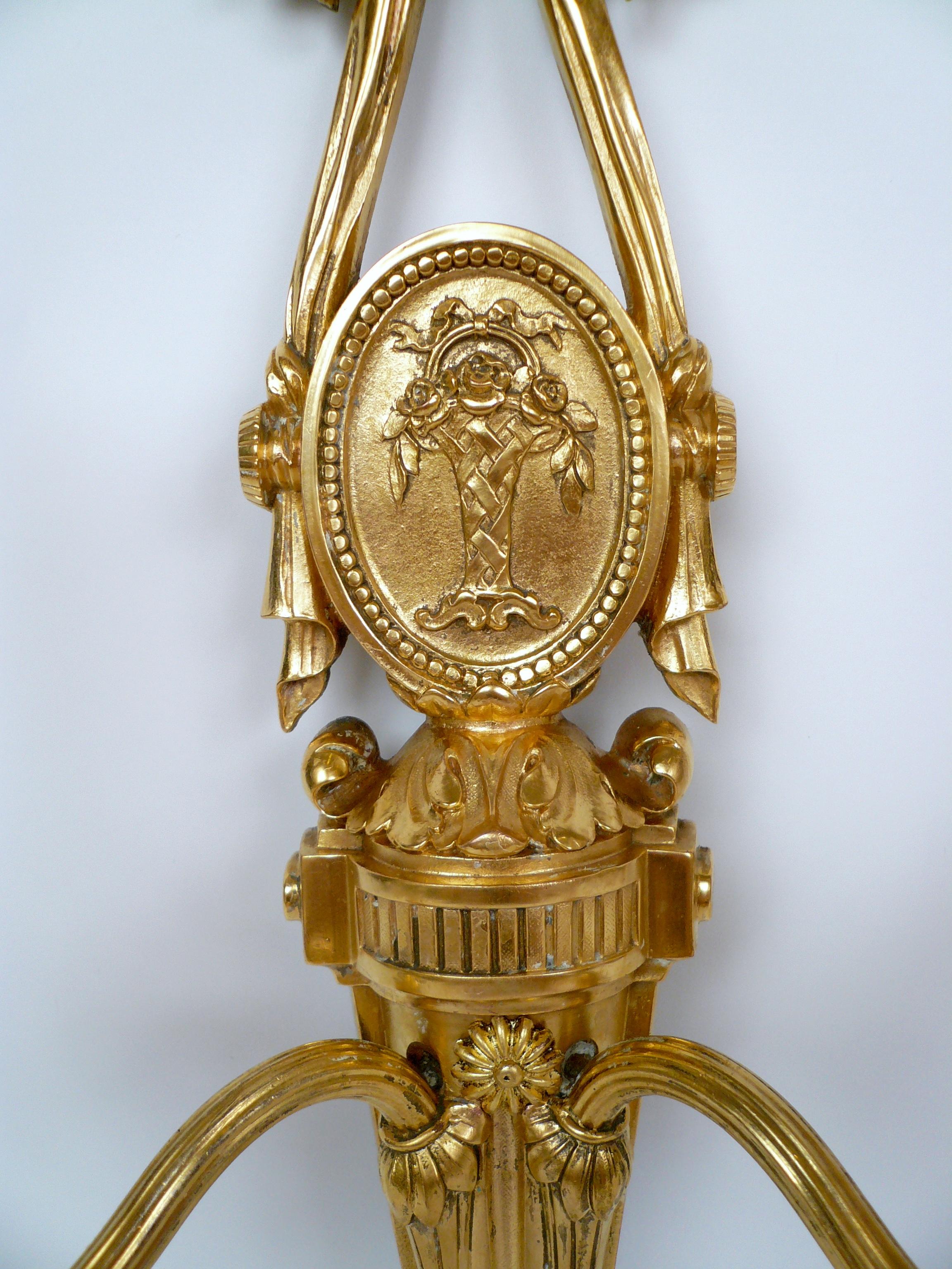 Pair Louis XVI Style Gilt Bronze Sconces by E. F. Caldwell 1
