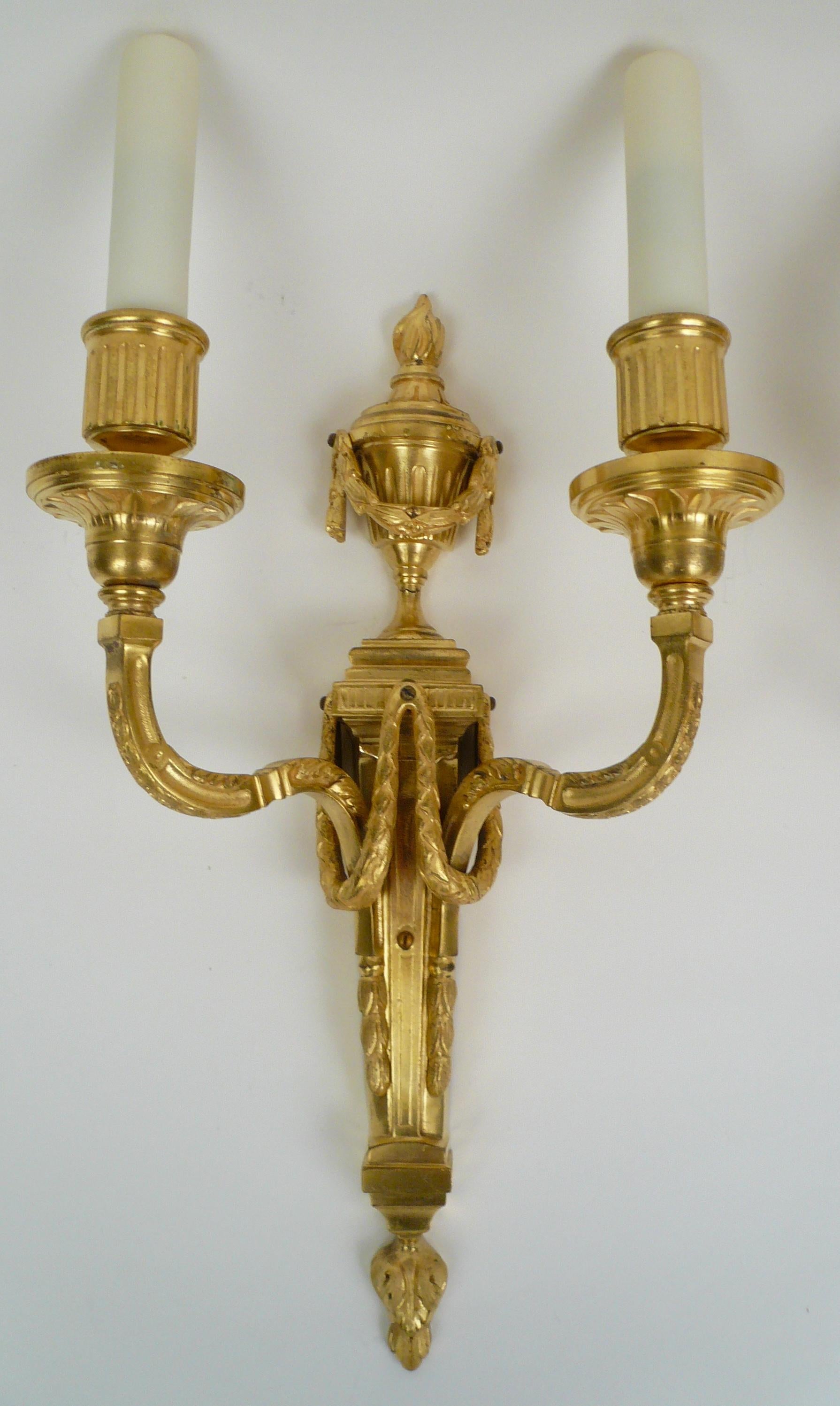 Pair Louis XVI Style Gilt Bronze Sconces by E. F. Caldwell 1