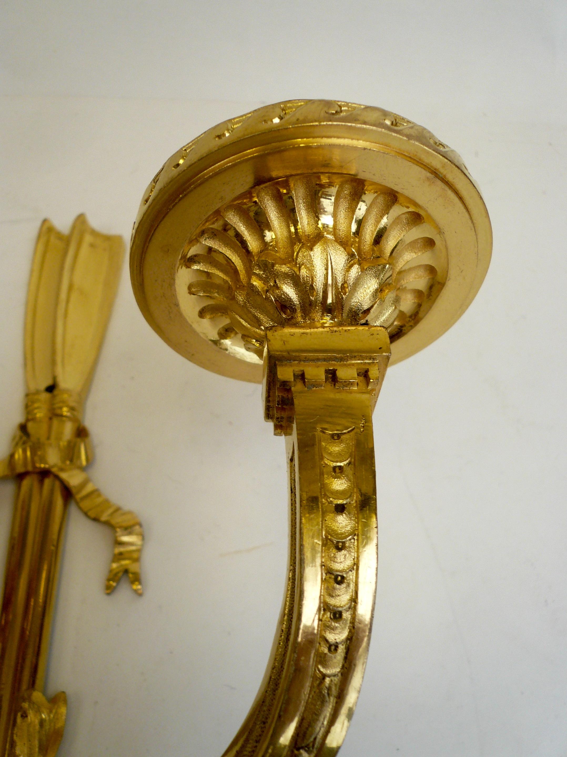 Pair of Louis XVI Style Gilt Bronze Sconces In Good Condition In Pittsburgh, PA