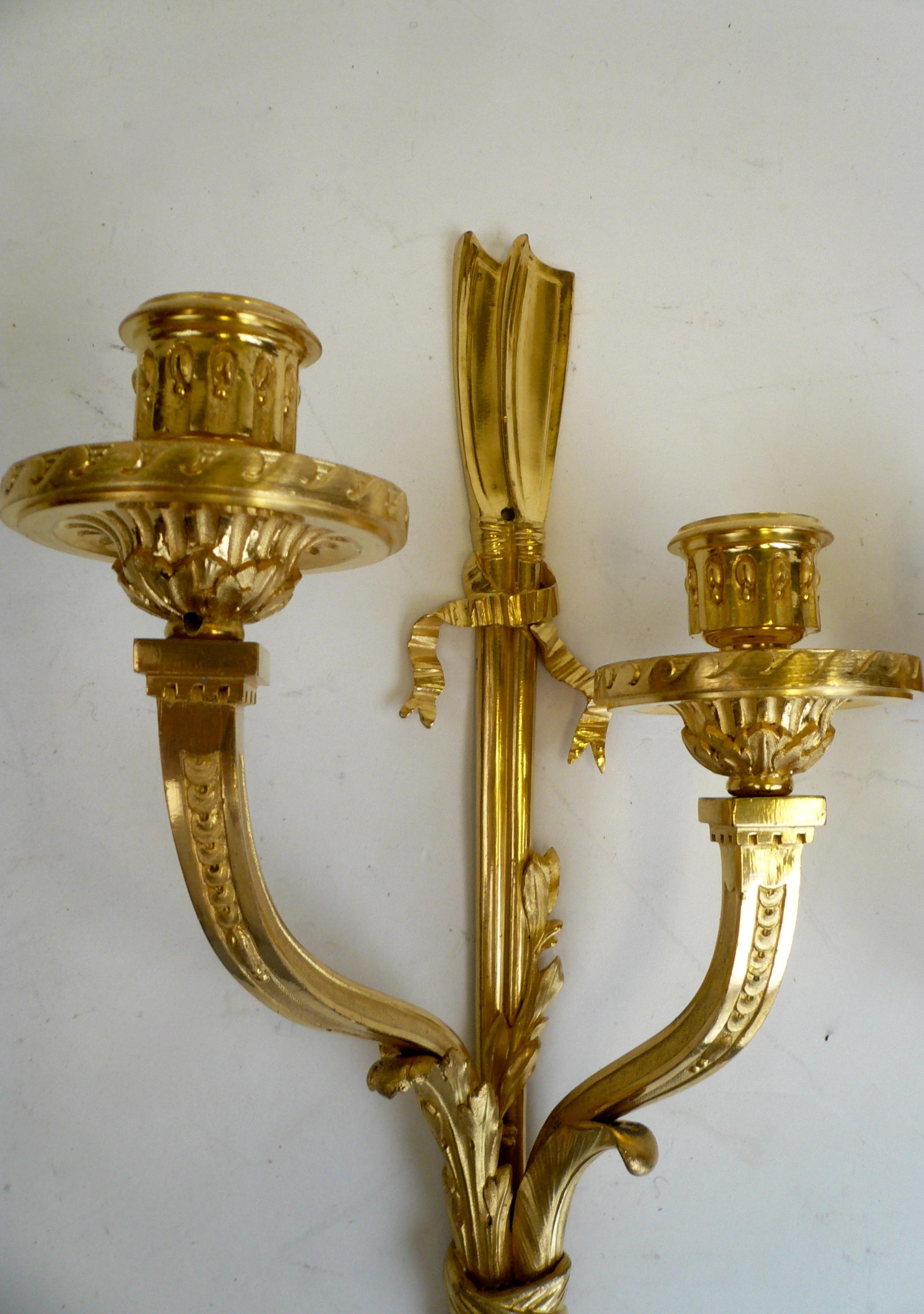 Ormolu Pair of Louis XVI Style Gilt Bronze Sconces