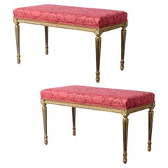 Pair Louis XVI Style Gilt Wood Benches, Late 19th Century