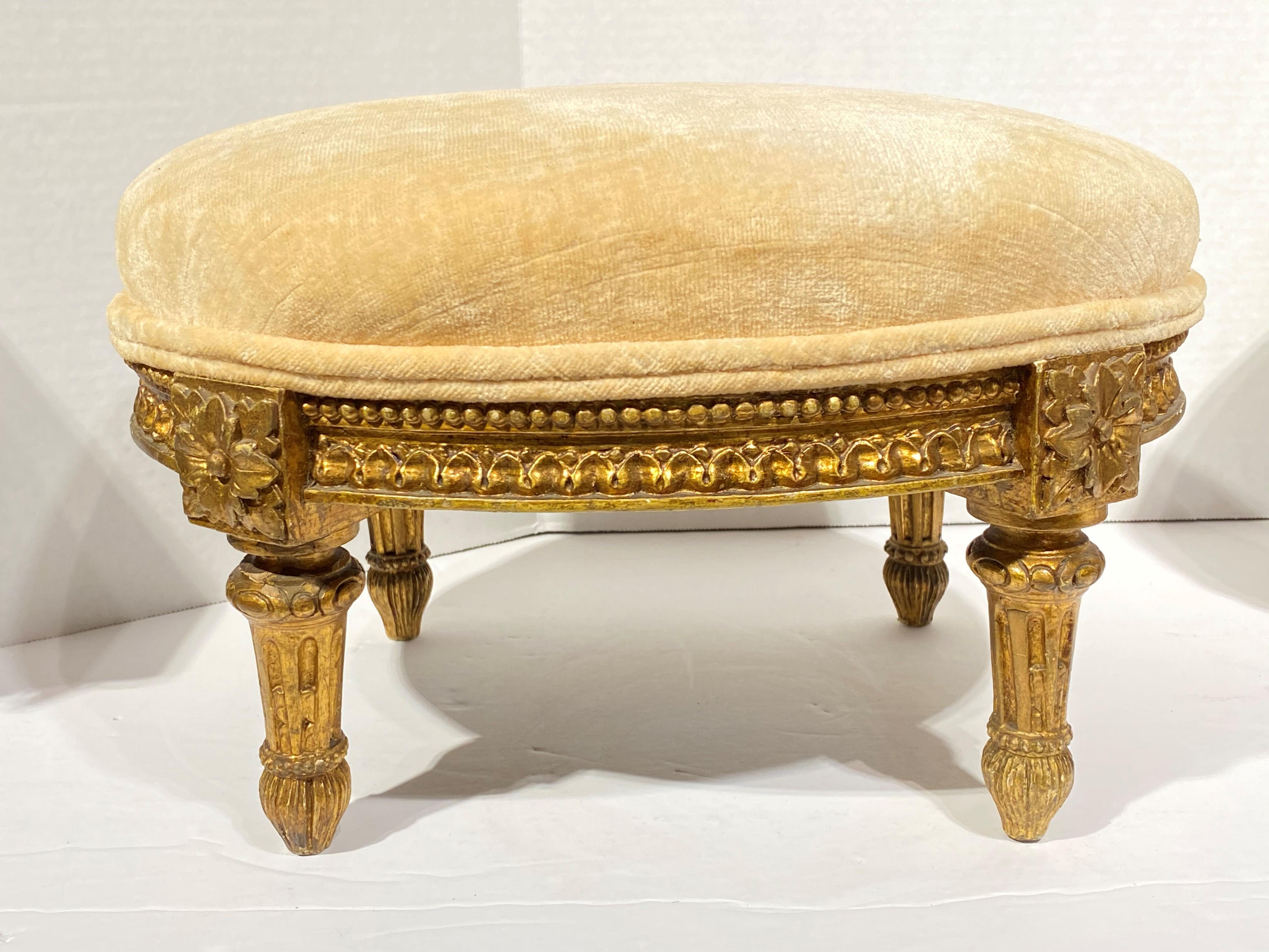French Pair of Louis XVI Style Giltwood Foot Stools