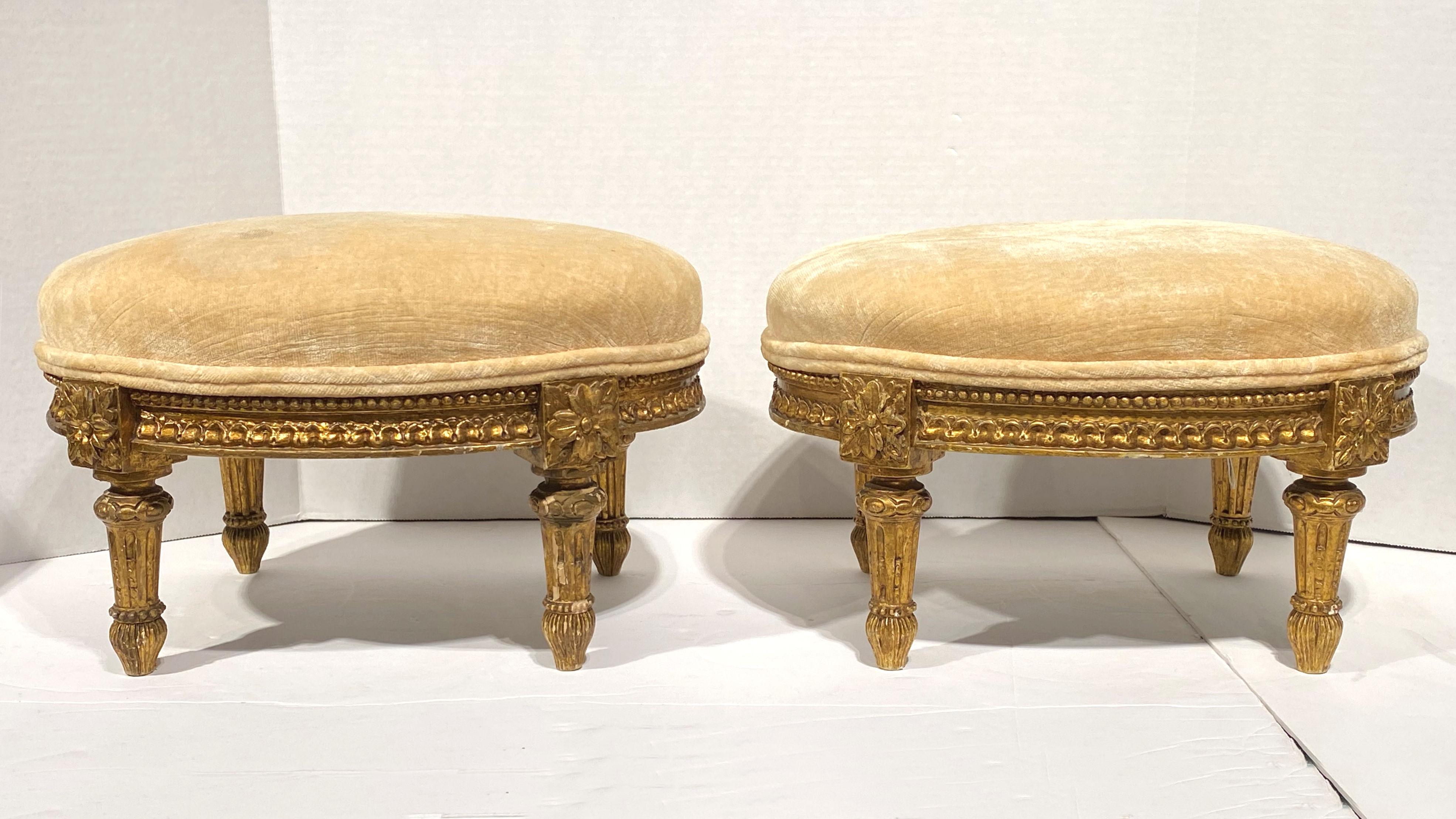 19th Century Pair of Louis XVI Style Giltwood Foot Stools