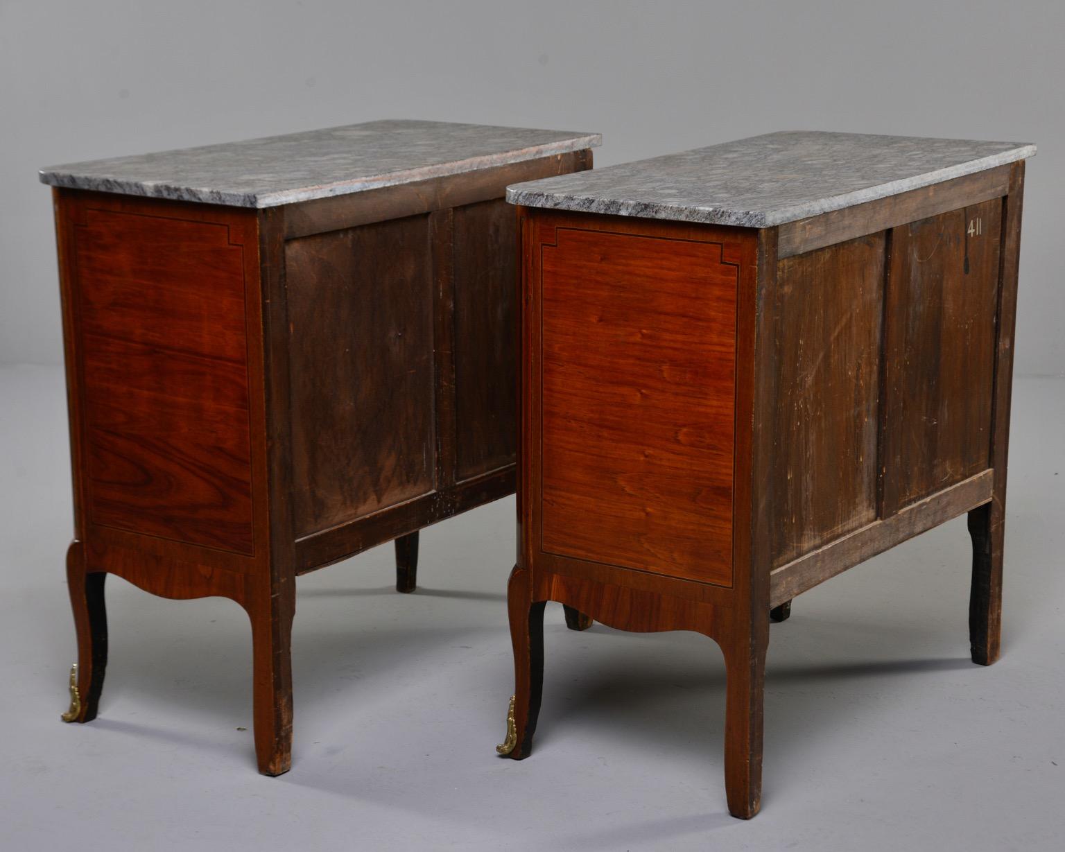 French Pair of Louis XVI Style Mahogany Chests with Marble Tops