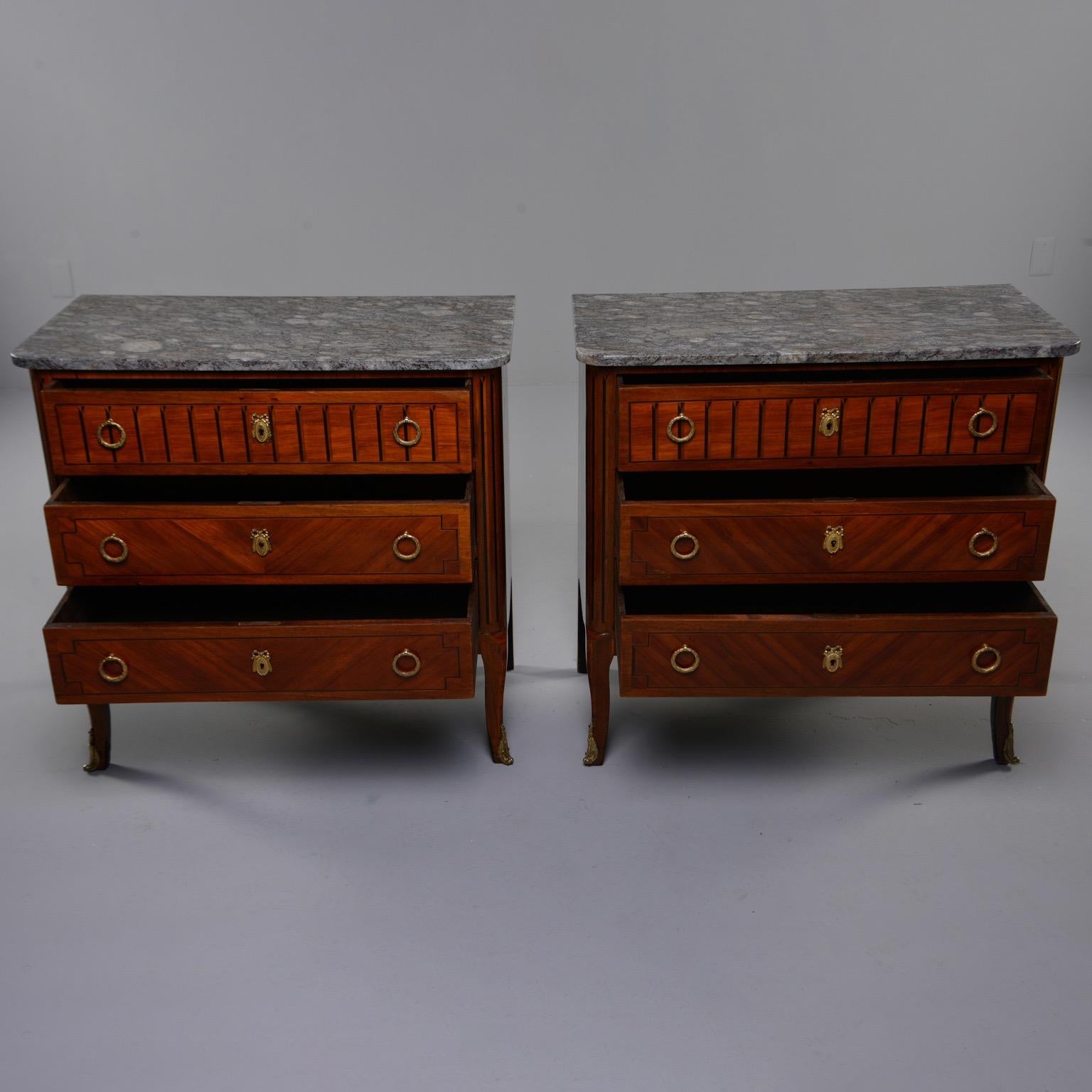 Pair of Louis XVI Style Mahogany Chests with Marble Tops In Good Condition In Troy, MI