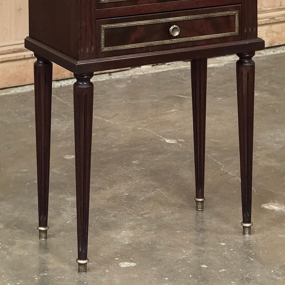 Pair Louis XVI Style Mahogany End Tables ~ Nightstands with Carrara Marble For Sale 3