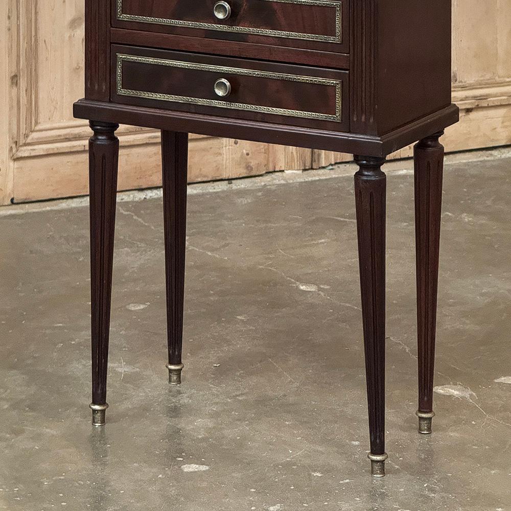 Pair Louis XVI Style Mahogany End Tables ~ Nightstands with Carrara Marble For Sale 5
