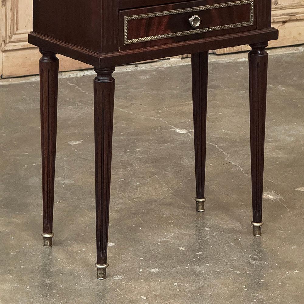 20th Century Pair Louis XVI Style Mahogany End Tables ~ Nightstands with Carrara Marble For Sale