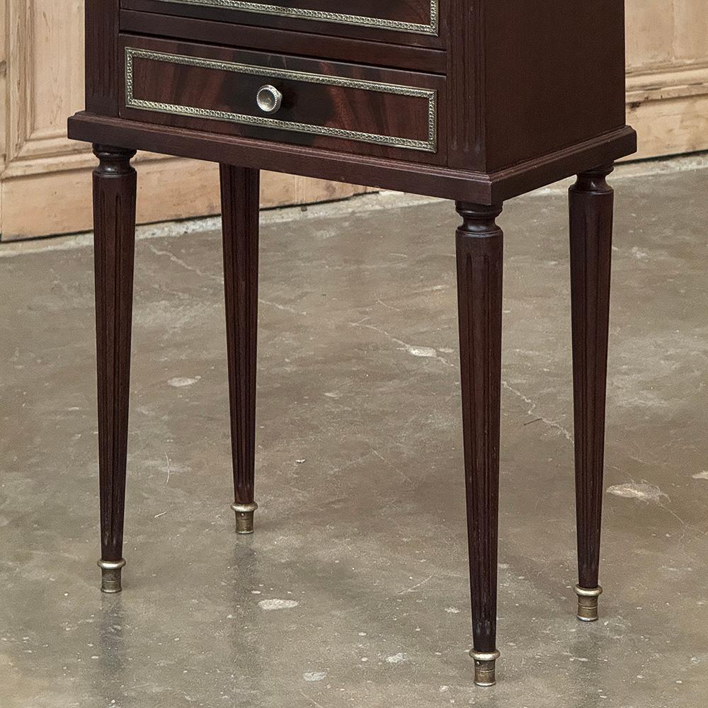 Pair Louis XVI Style Mahogany End Tables ~ Nightstands with Carrara Marble For Sale 1
