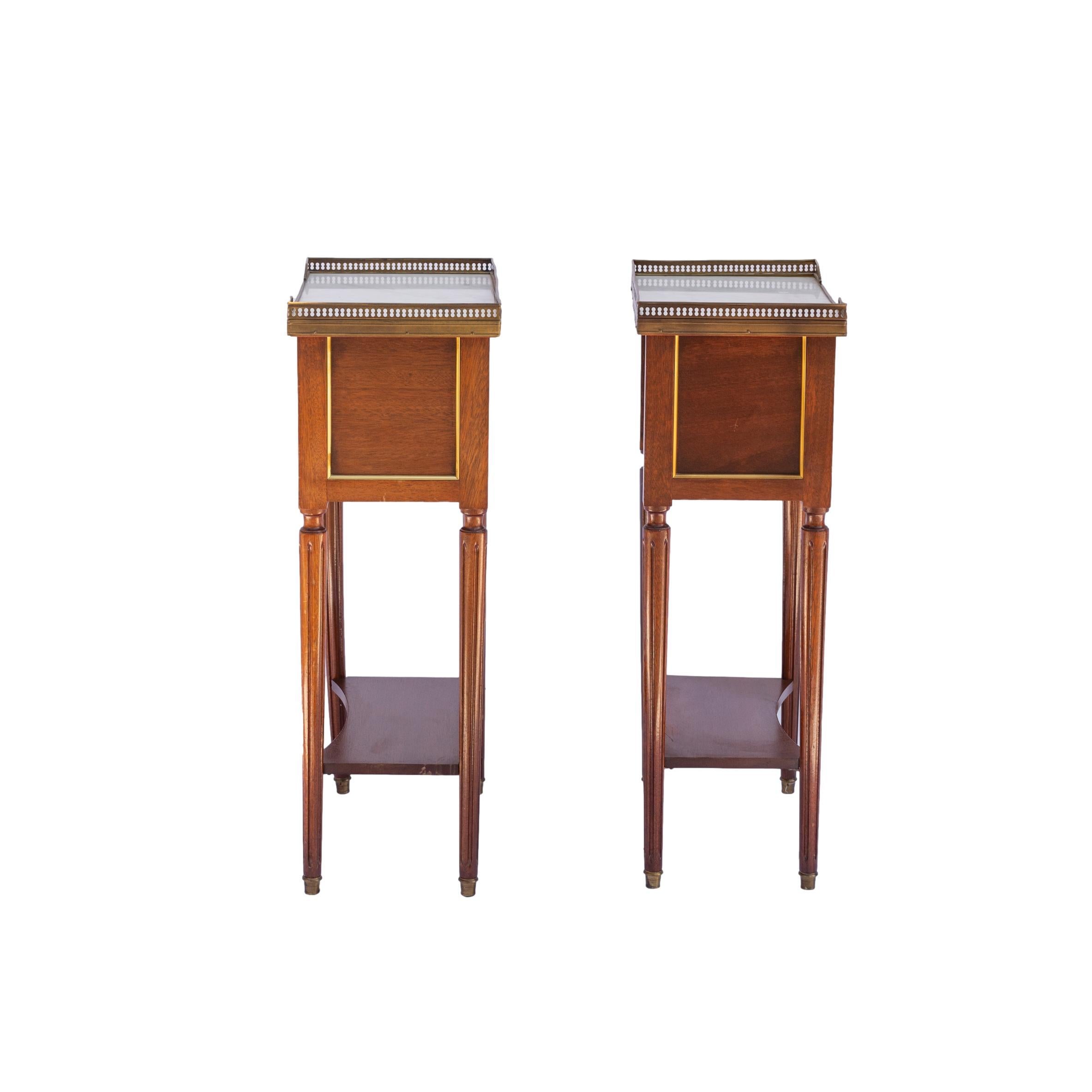 Pair Directoire-Style Mahogany Side Tables, Marble Tops, Gilt Bronze Moldings 3