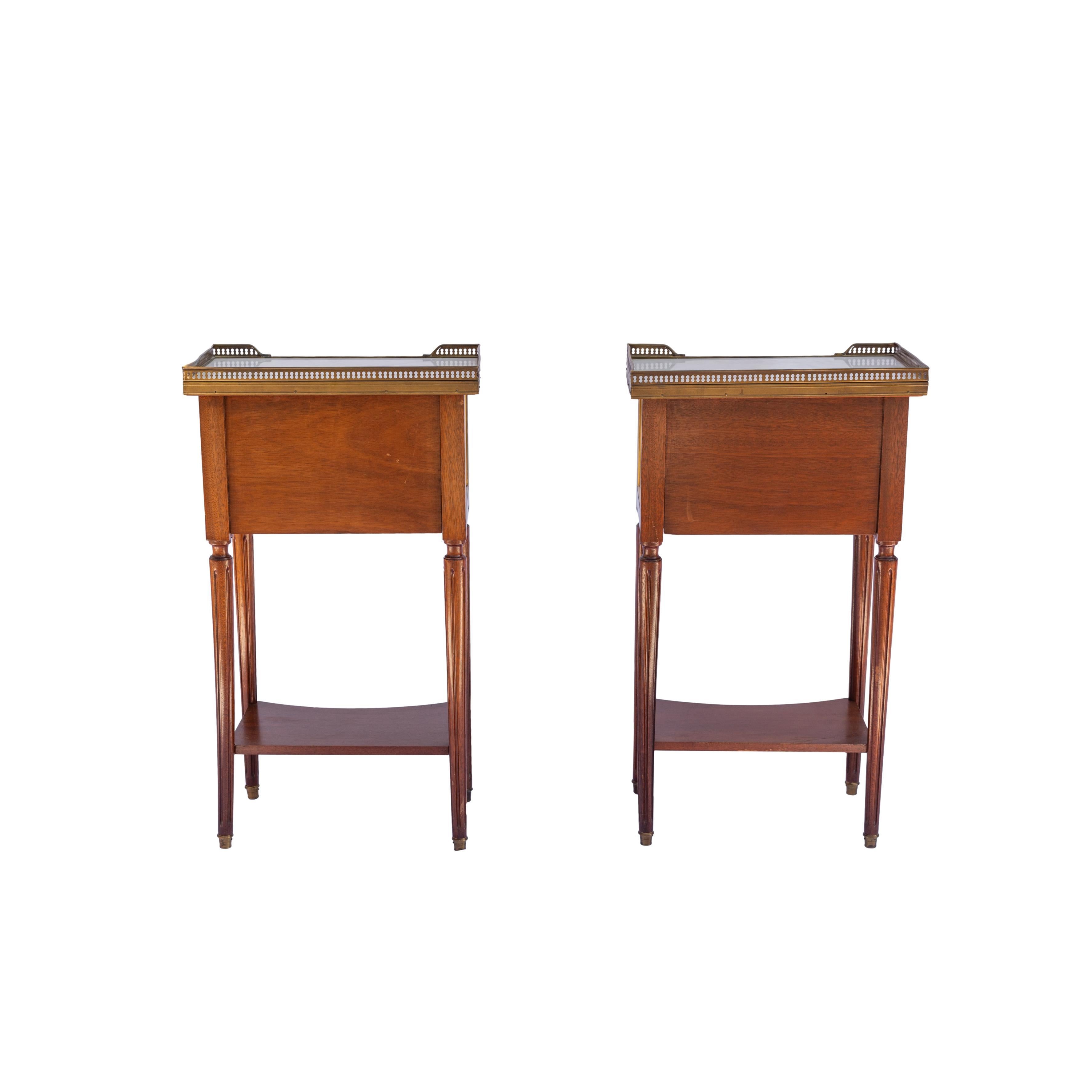 Pair Directoire-Style Mahogany Side Tables, Marble Tops, Gilt Bronze Moldings 4